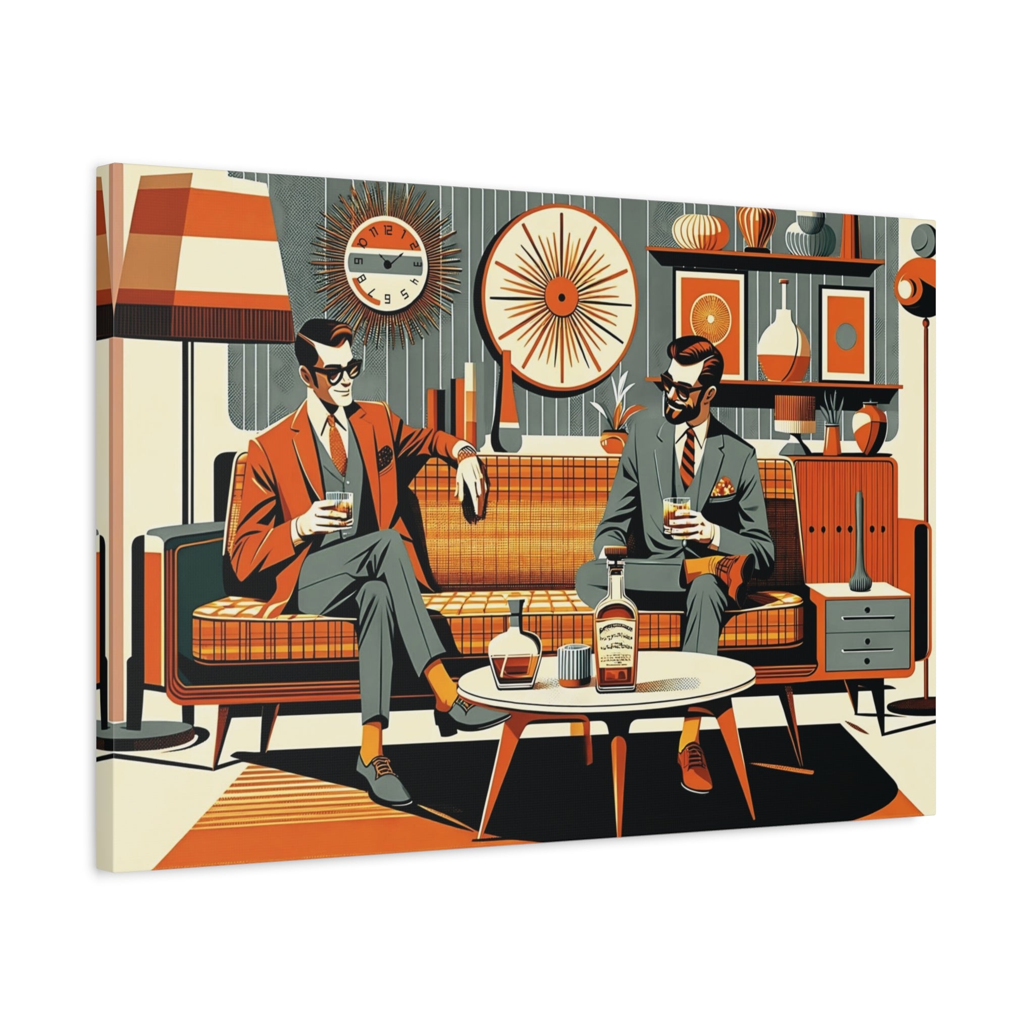 Mid Century Modern Mod Dude, Gay Male Couple Drinking Bourbon, MCM Art - Mid Century Modern Gal