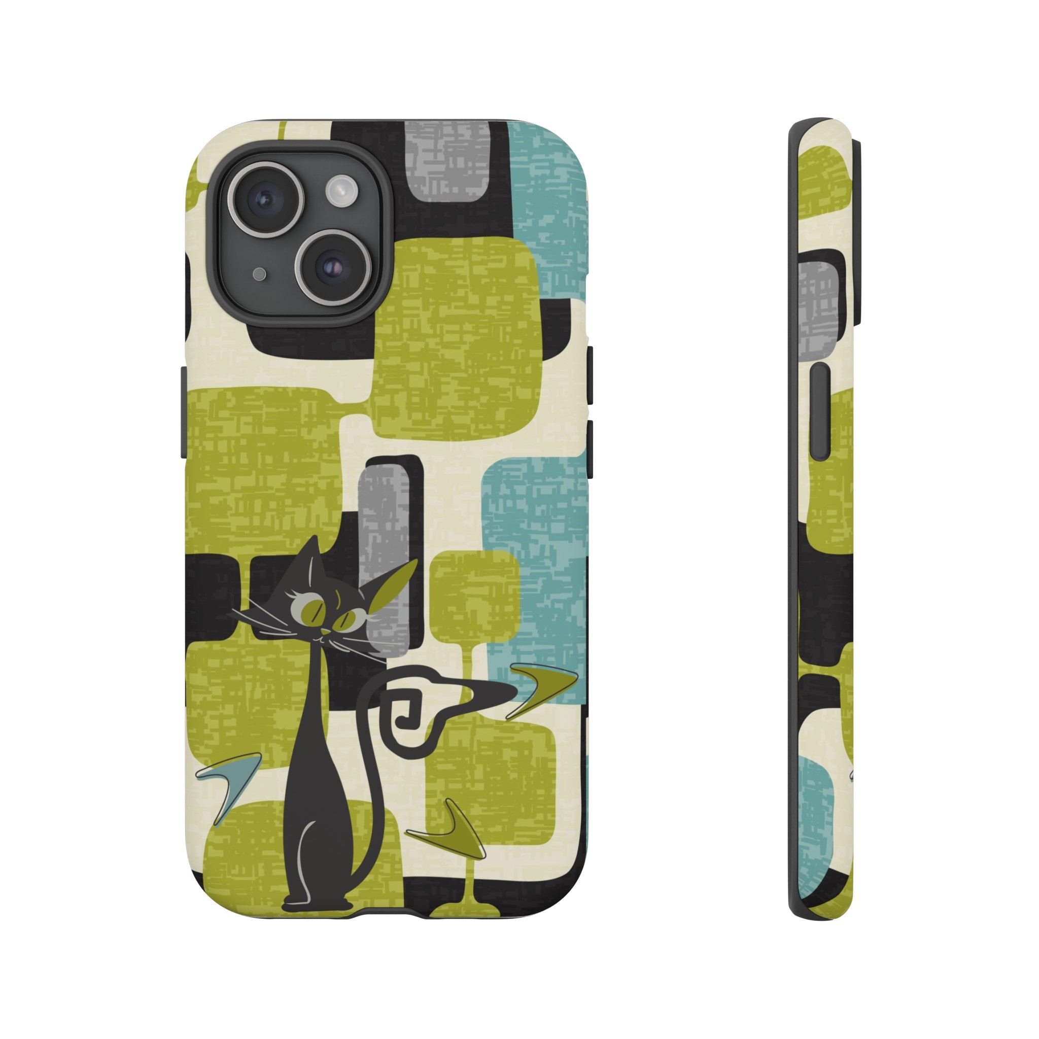 Mid Century Modern Geometric Kitschy Cat, Boomerang Retro Smart Phone Tough Cases
