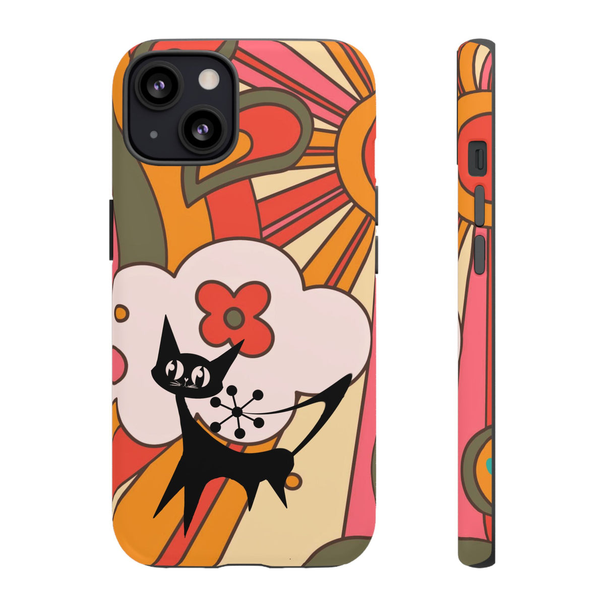 Atomic Cat, Retro Sunburst, Groovy Mod Smart Phone Tough Phone Cases - Mid Century Modern Gal