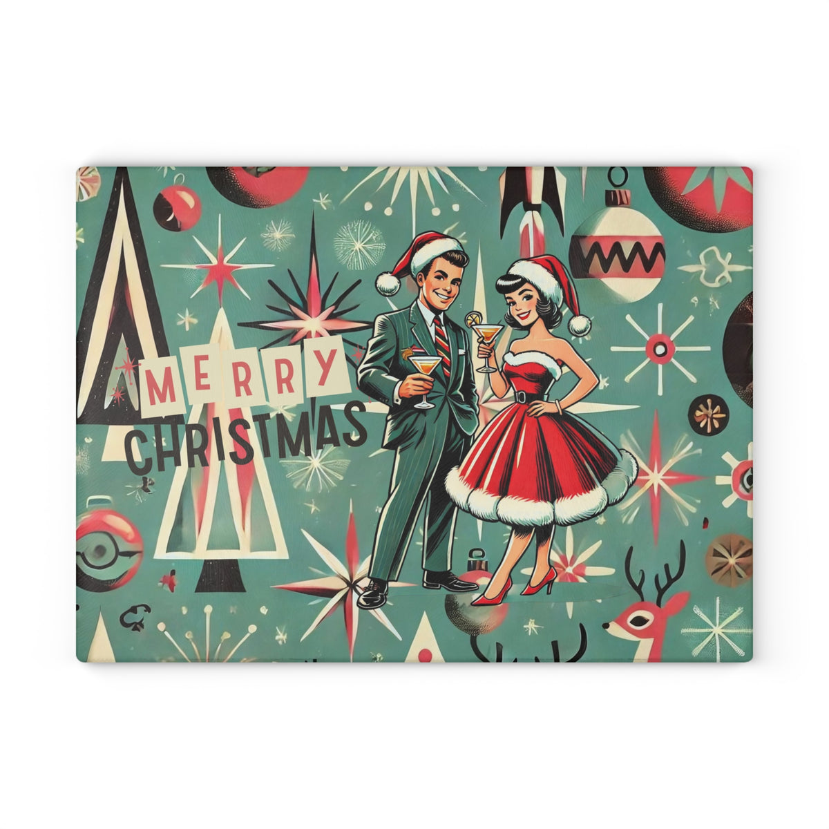 Mid Century Modern Kitschy 50s Holiday Cheese Board, Glass Cutting Board - Mid Century Modern Gal