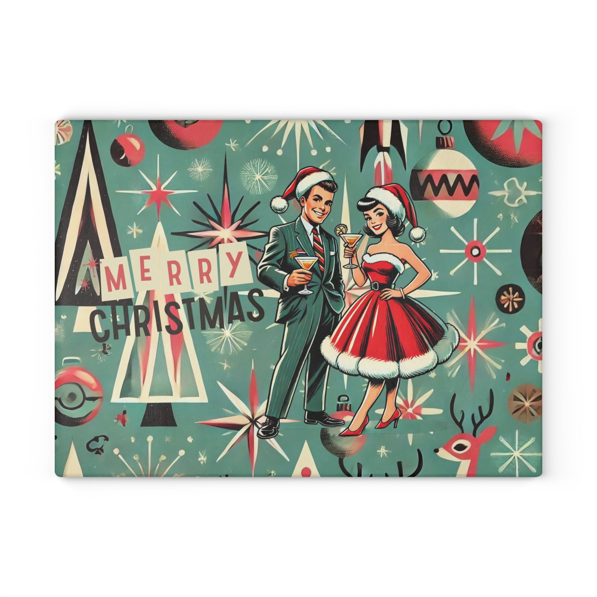 Mid Century Modern Kitschy 50s Holiday Cheese Board, Glass Cutting Board - Mid Century Modern Gal