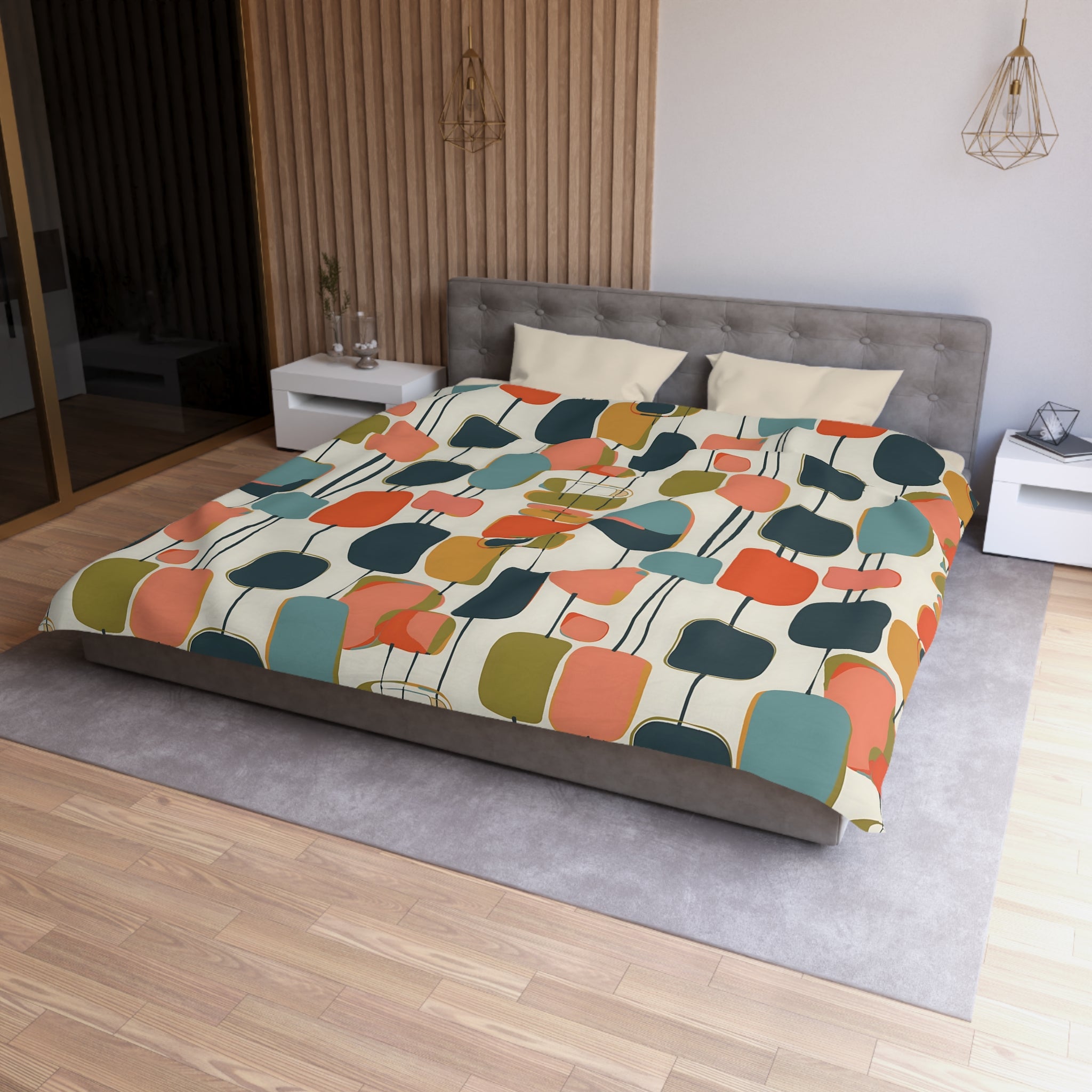 Mid Century Mod Scandinavian Abstract, Geometric Colorful Retro Duvet Cover - Mid Century Modern Gal
