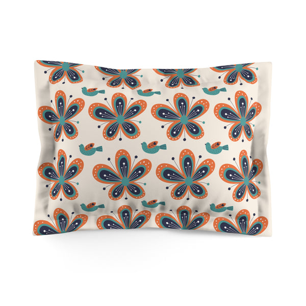 Mid Mod Scandinavian Flower, Birds Vintage Floral Pillow Sham - Cozy Home Decor for Relaxation