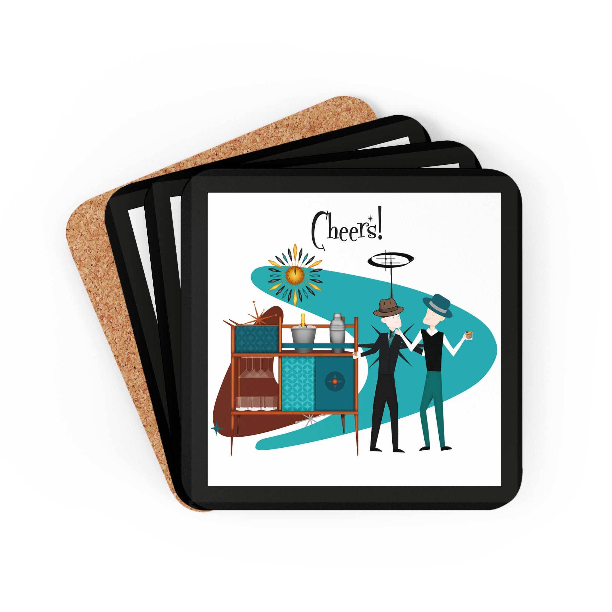 Mid Century Modern Gay Male Couple Cocktail Coaster Set - Mid Century Modern Gal