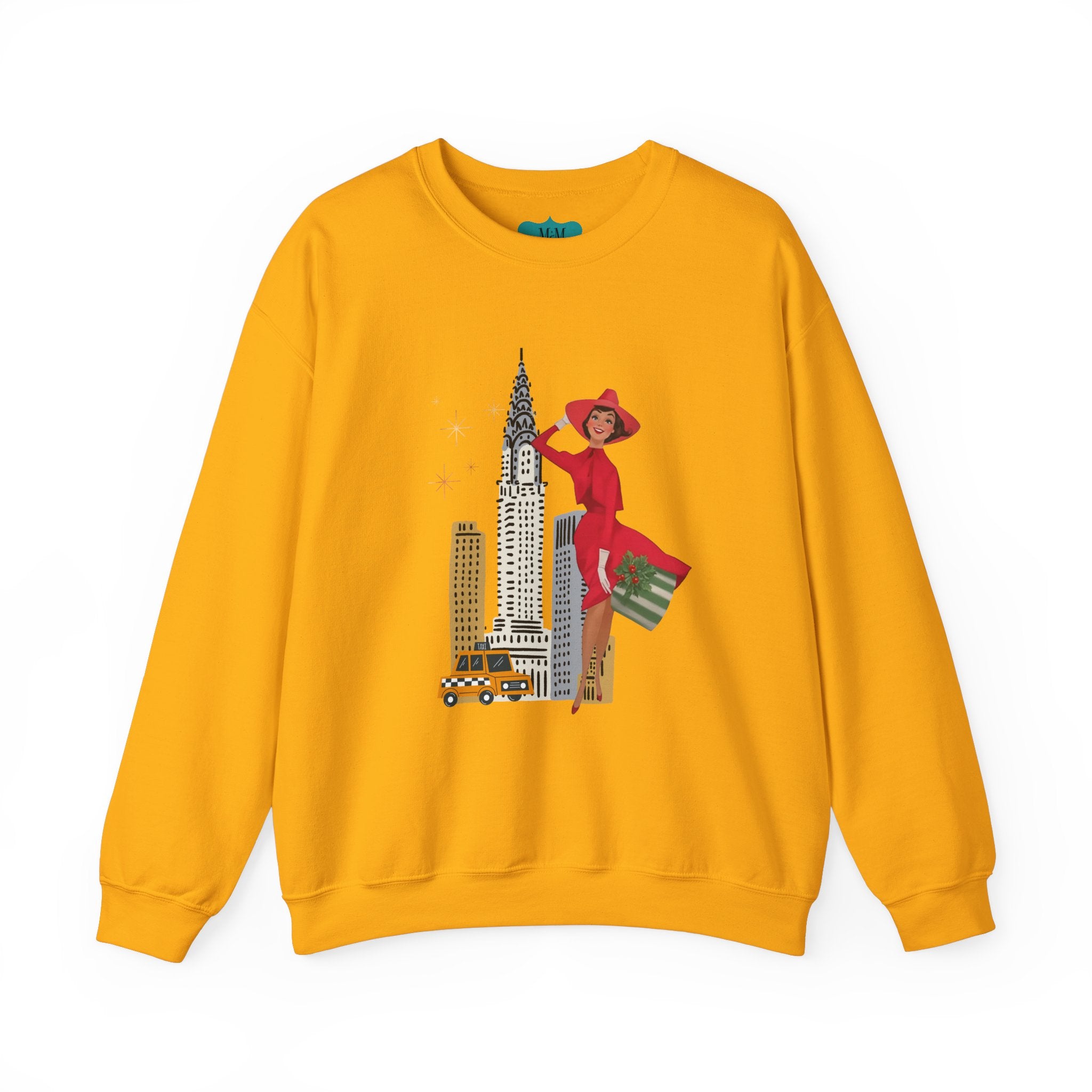 Mid Century Modern Christmas Kitsch Vintage New York City Graphic Crewneck Sweatshirt - Mid Century Modern Gal
