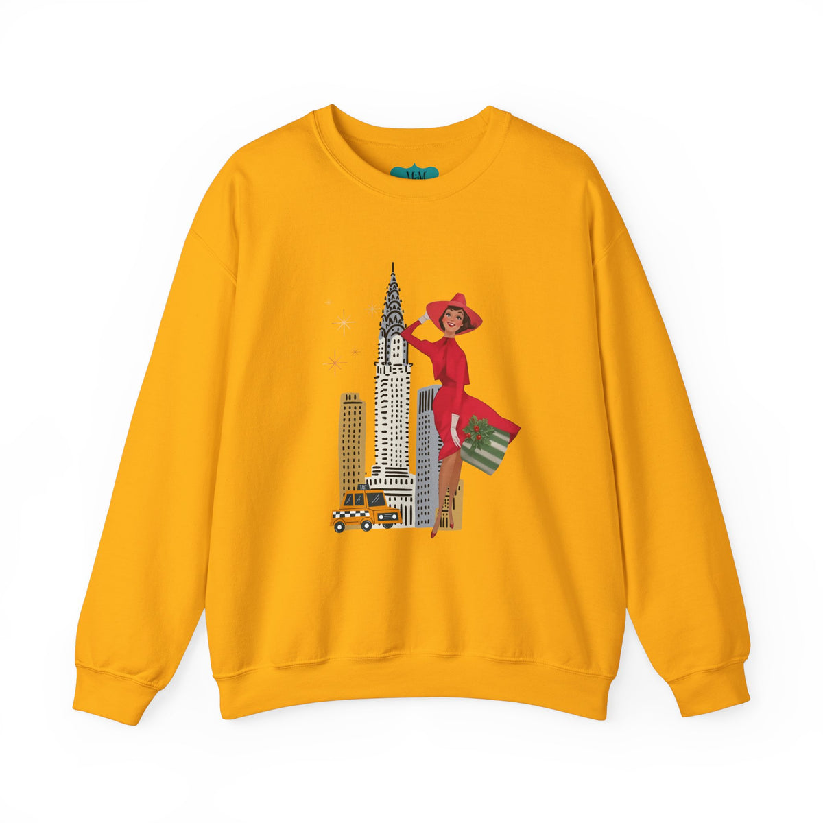 Mid Century Modern Christmas Kitsch Vintage New York City Graphic Crewneck Sweatshirt - Mid Century Modern Gal