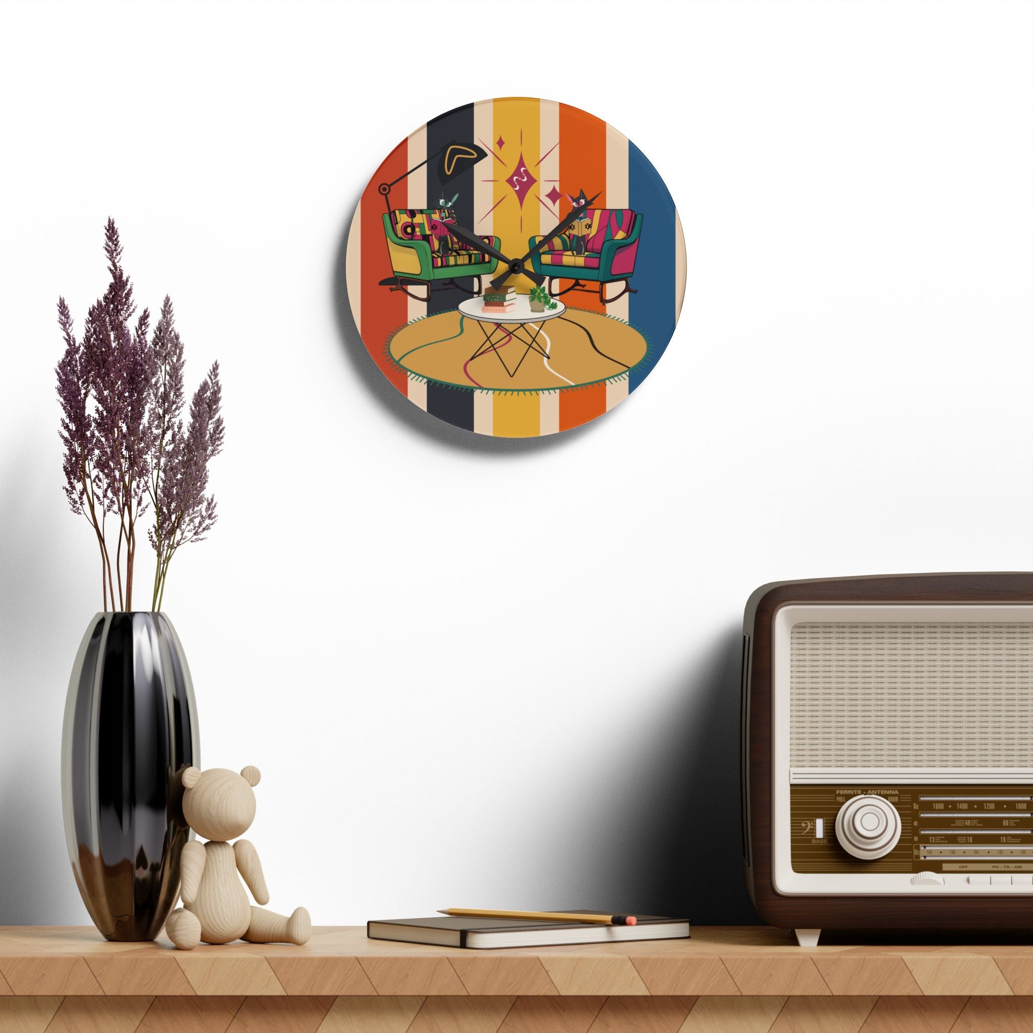 Retro Mid Century Modern Clock - Book Lover Gal, Kitschy Mod Stylish Living Room Decor - Mid Century Modern Gal