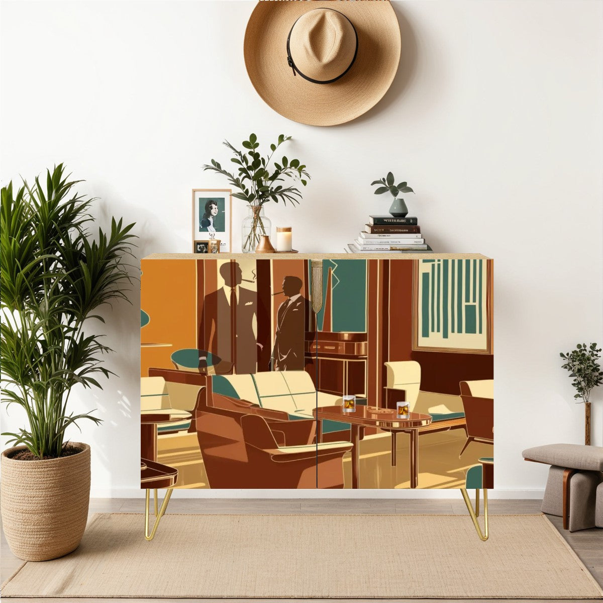 Bourbon Whiskey Cabinet For The Retro Mod Cigar Loving Dapper Man MCM Wooden Storage Cabinet - Mid Century Modern Gal