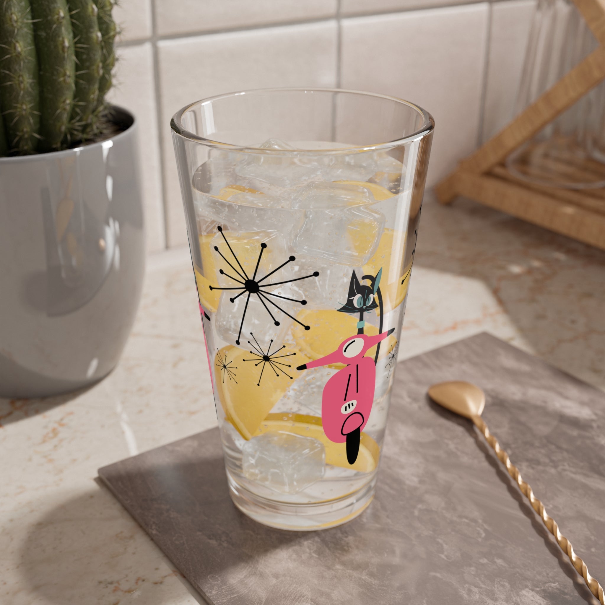 Atomic Cat, Scooter Motor Car Mid Mod 50s Kitschy Drinkware - Mid Century Modern Gal