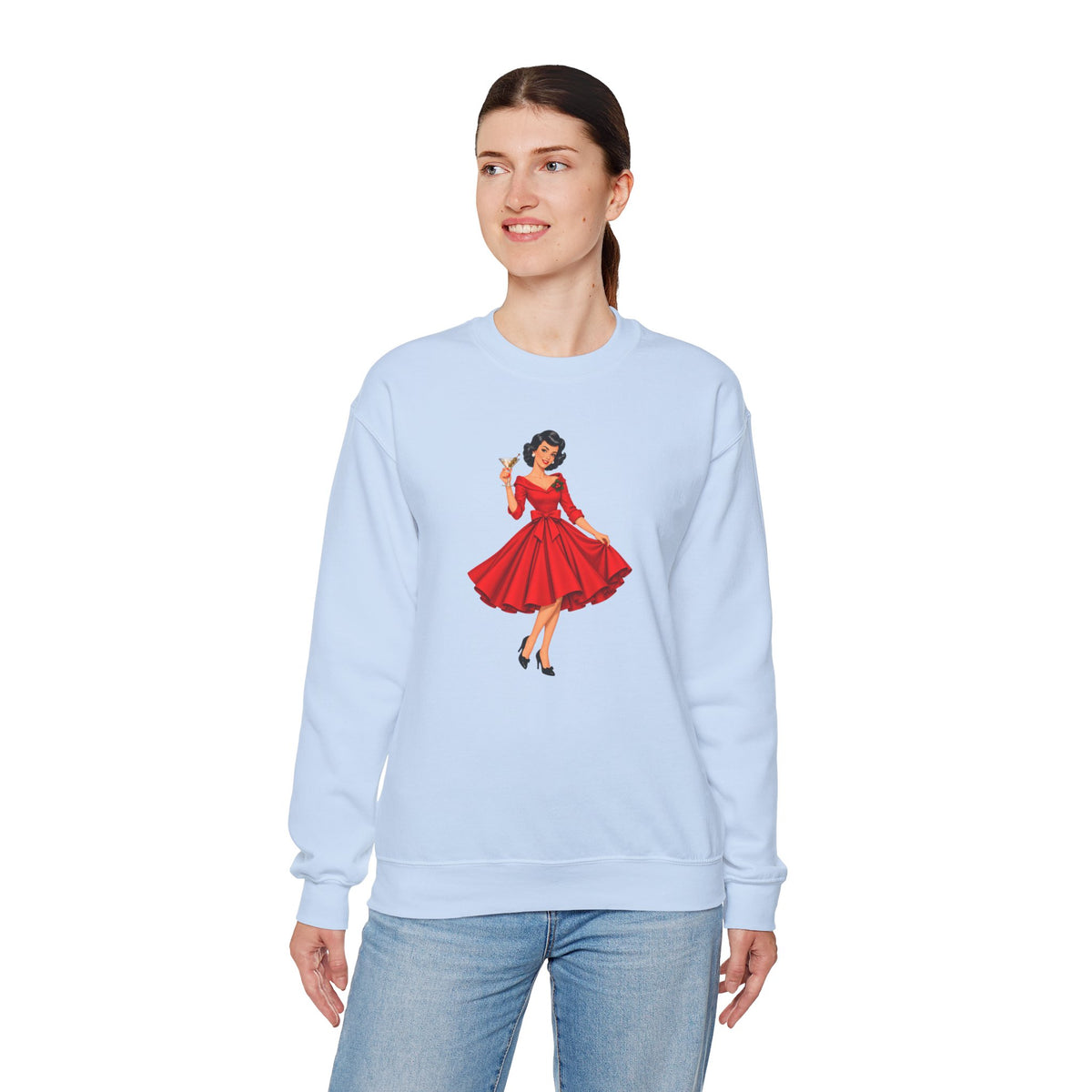 Mid Century Modern Christmas Martini Gal Unisex Heavy Blend™ Crewneck Sweatshirt - Mid Century Modern Gal