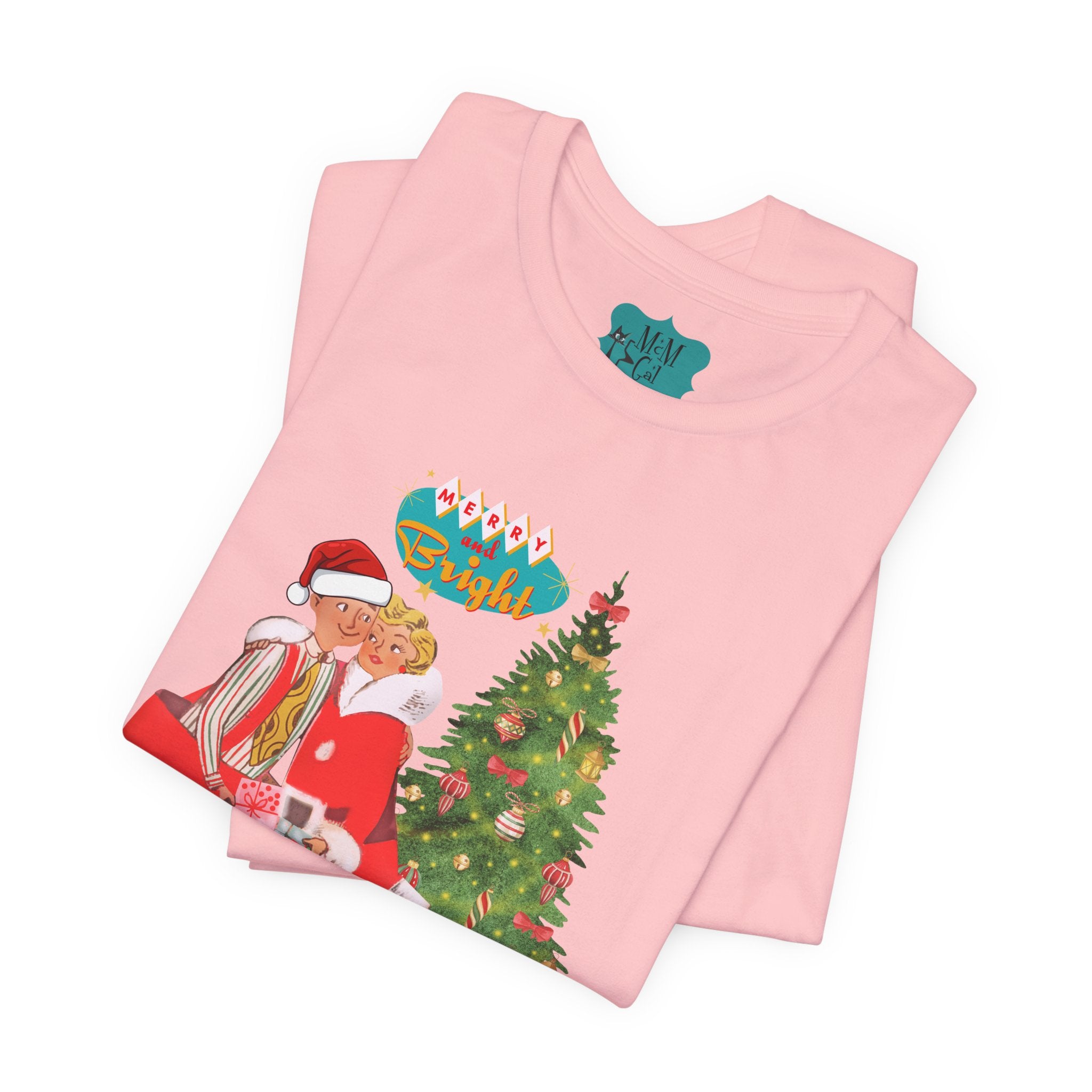 Festive Kitch Mid Mod Christmas Couple Tee - Unisex Short Sleeve Jersey Shirt - Mid Century Modern Gal