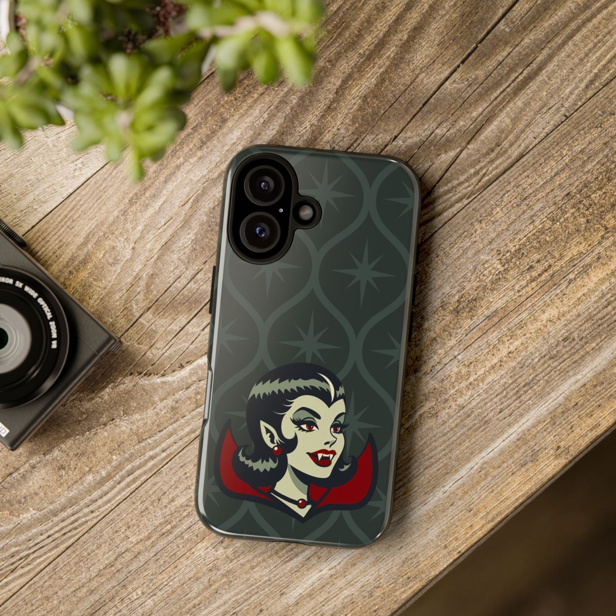 Vampire Dracula Girl Halloween Goth Horror Buff MCM Green Tough Phone Case