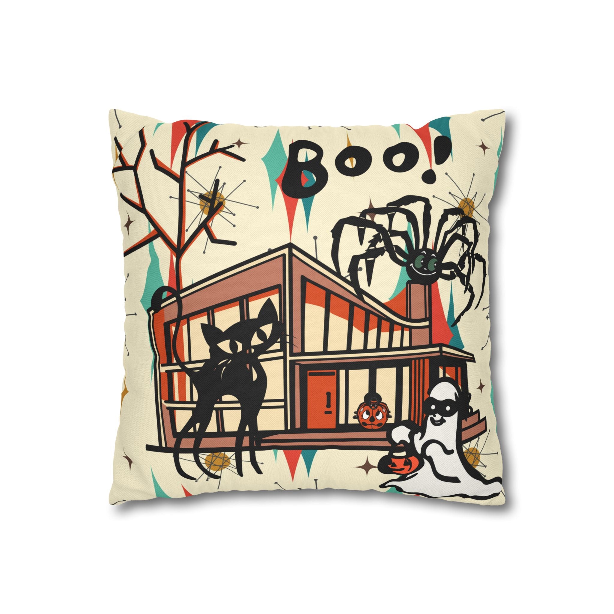 Retro Halloween, Atomic Cat Franciscan Pattern, Kitschy Boo Pillow Cover Only - Mid Century Modern Gal