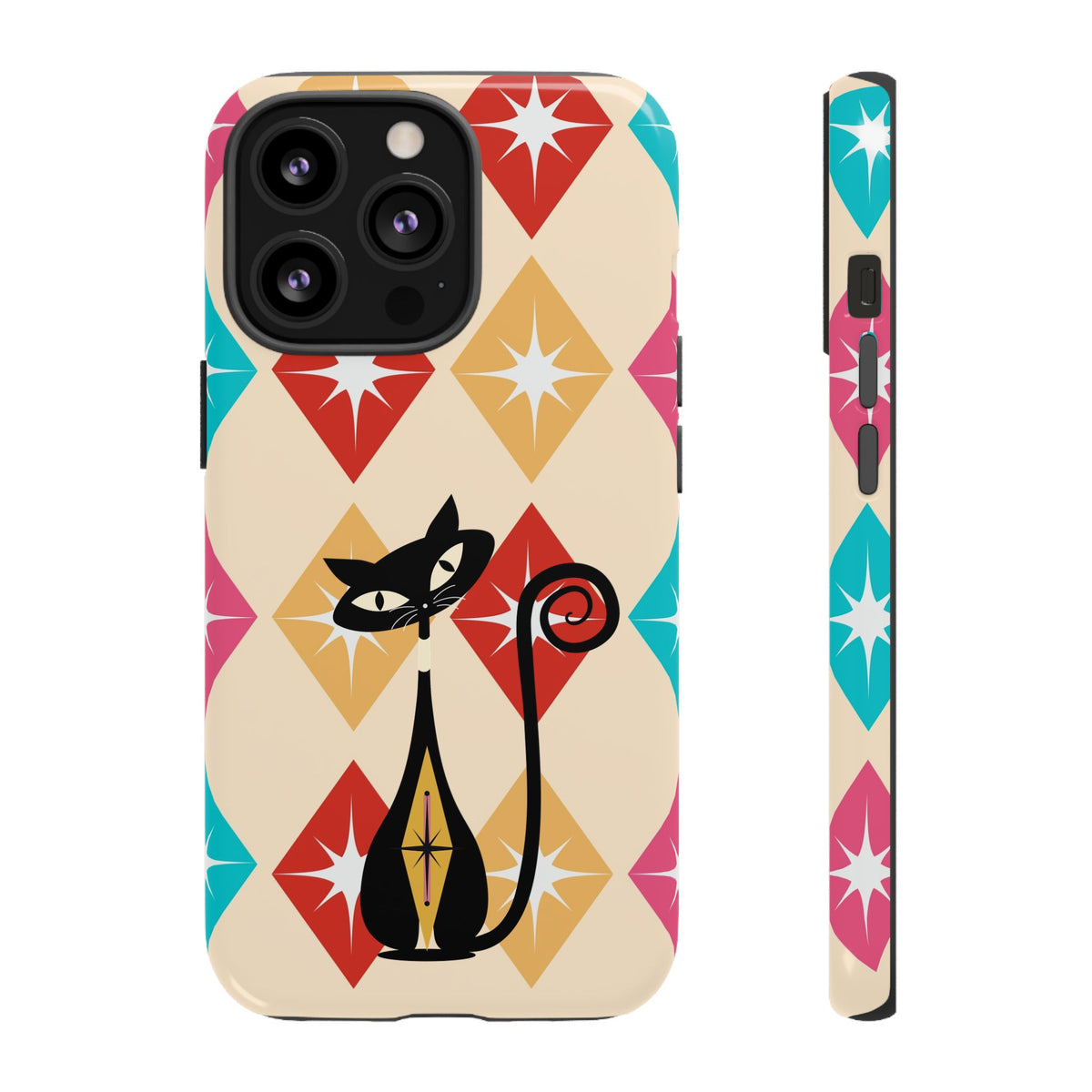 Mid Century Modern Atomic Cat, Atomic 50s Diamonds Retro Phone Tough Cases - Mid Century Modern Gal