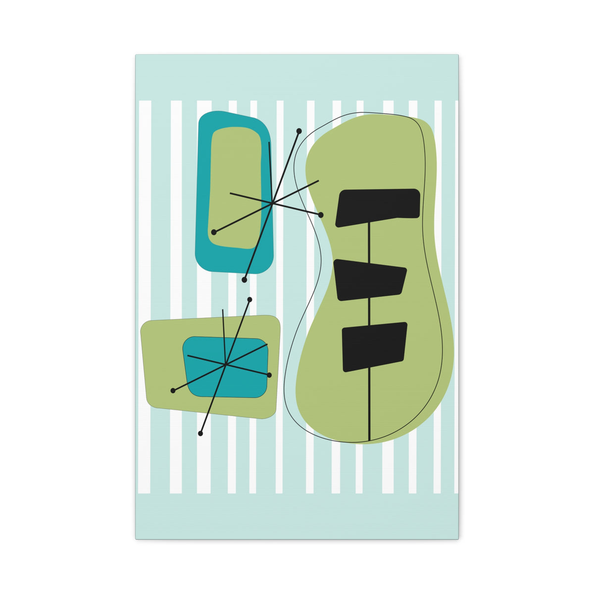 Mid Mod Atomic Age, Aqua Blue, Green, Black, Abstract, Geometric, Retro MCM Wall Canvas Art - Mid Century Modern Gal