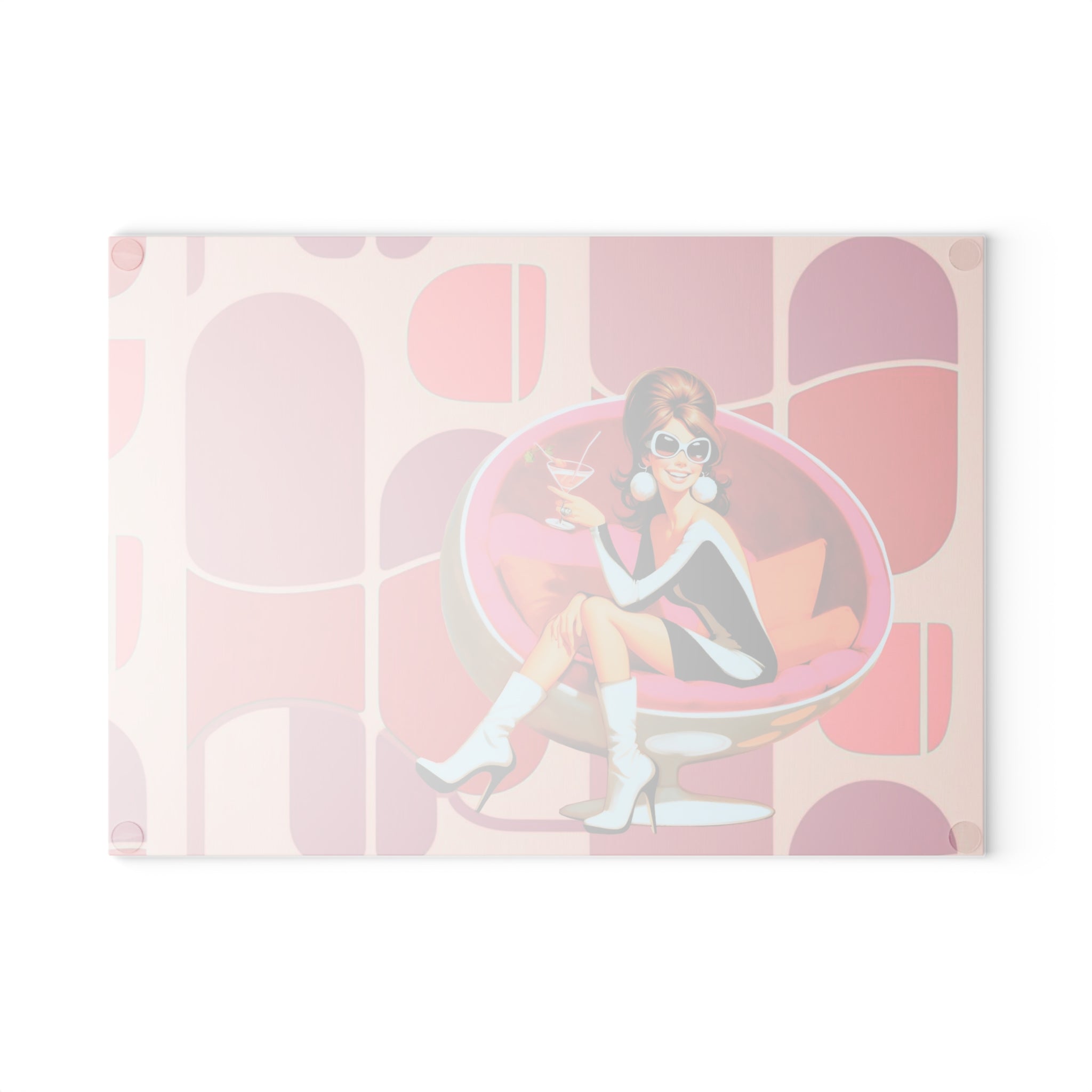Mid Mod 60s Retro Gal, Cocktail Hour, MCM Barware Glass Cutting Board - Mid Century Modern Gal