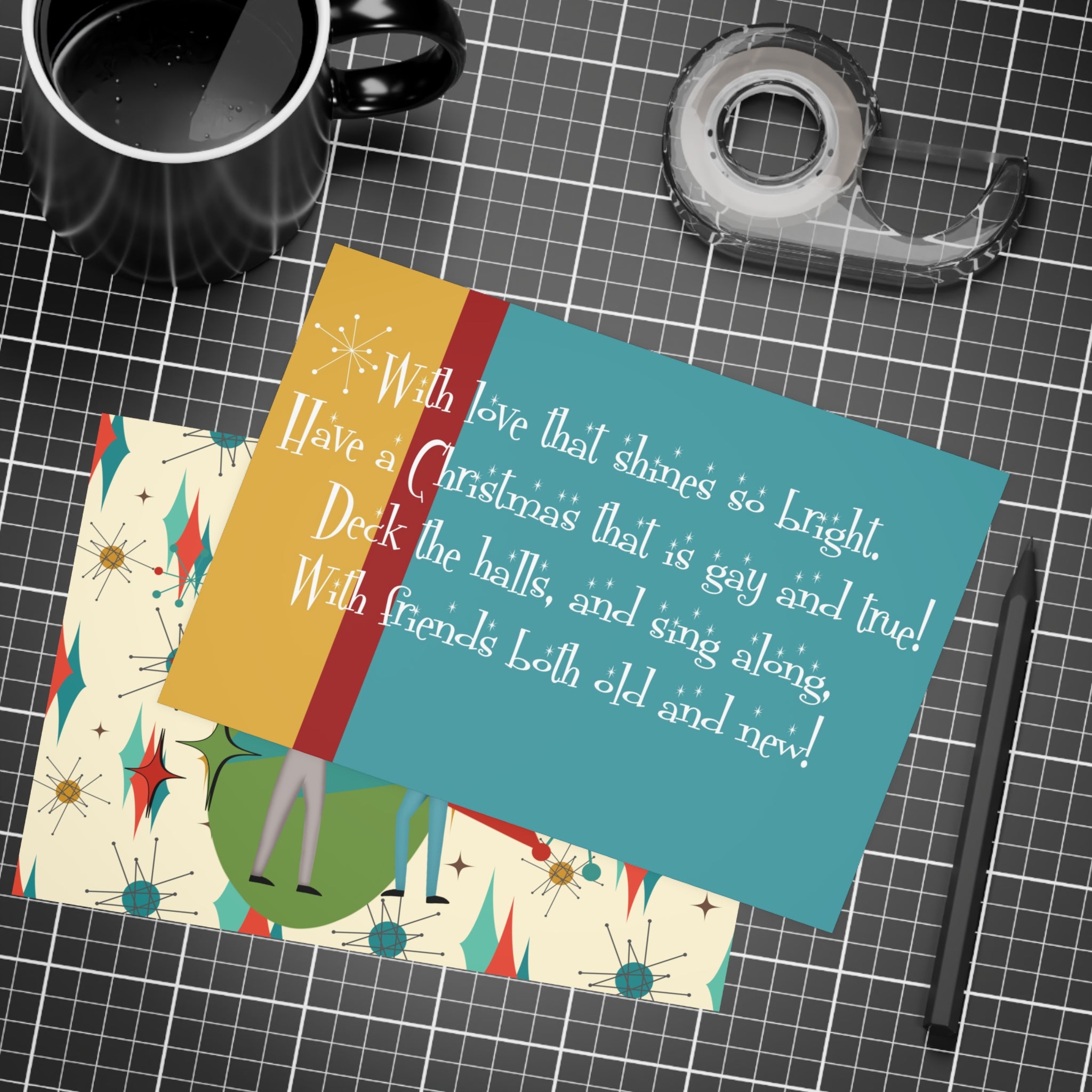 Gay Male Christmas Cards, Mid Century Modern Diamond Starburst Kitschy Fun Christmas Cards - Mid Century Modern Gal