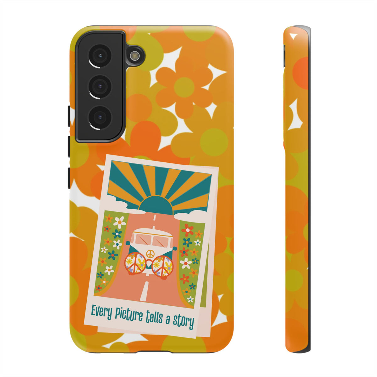 Retro Phone Case, Orange Flower Power, Polaroid Picture, Mod Smart Phone Tough Phone Cases