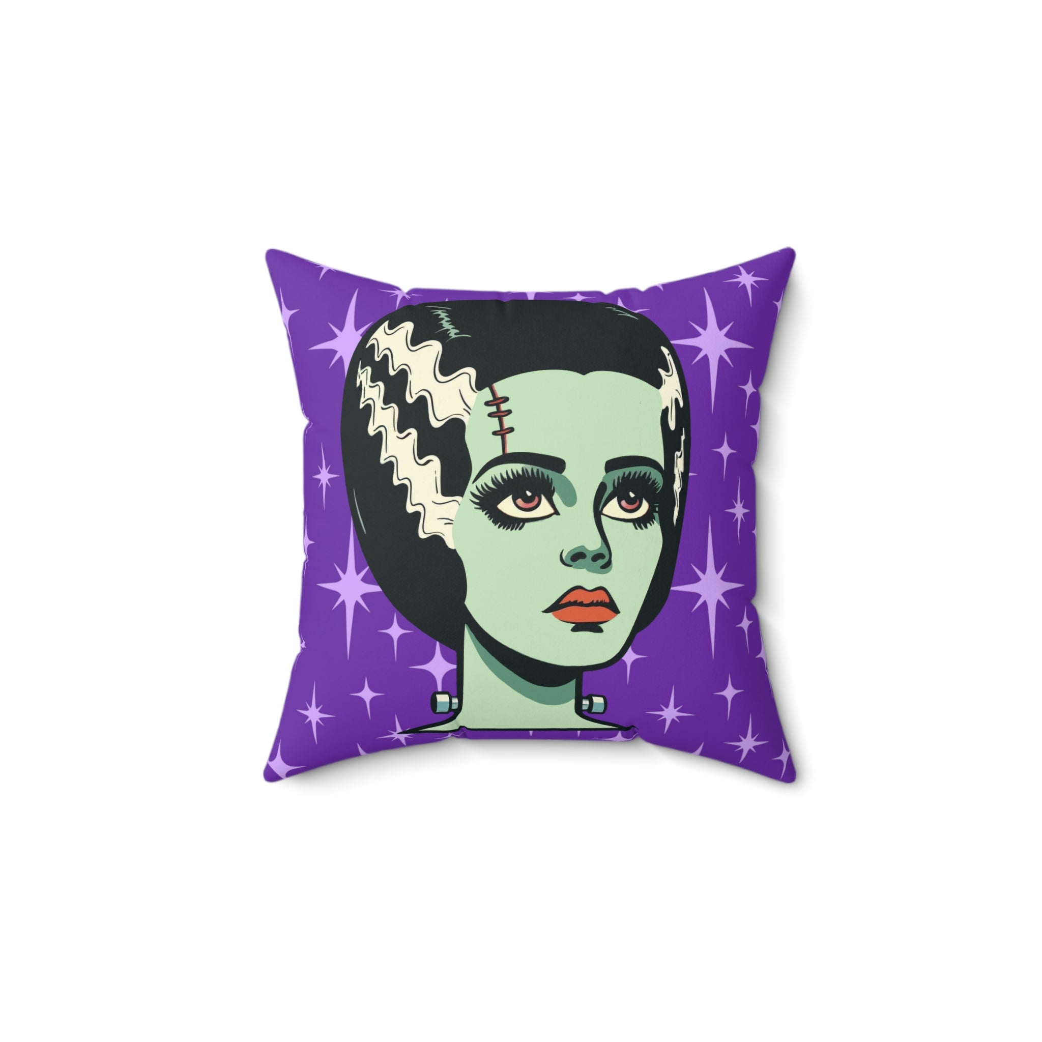 Bride of Frankenstein Retro Mid Mod Horror Buff Purple Halloween Pillow Cover and Insert - Mid Century Modern Gal