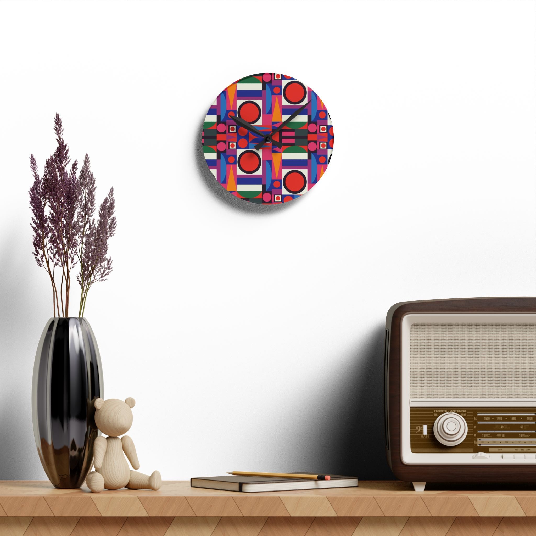Mid Century Modern Bauhaus Designed Wall Clock Vibrant Geometric Acrylic Wall Clock - Colorful Modern Decor - Mid Century Modern Gal