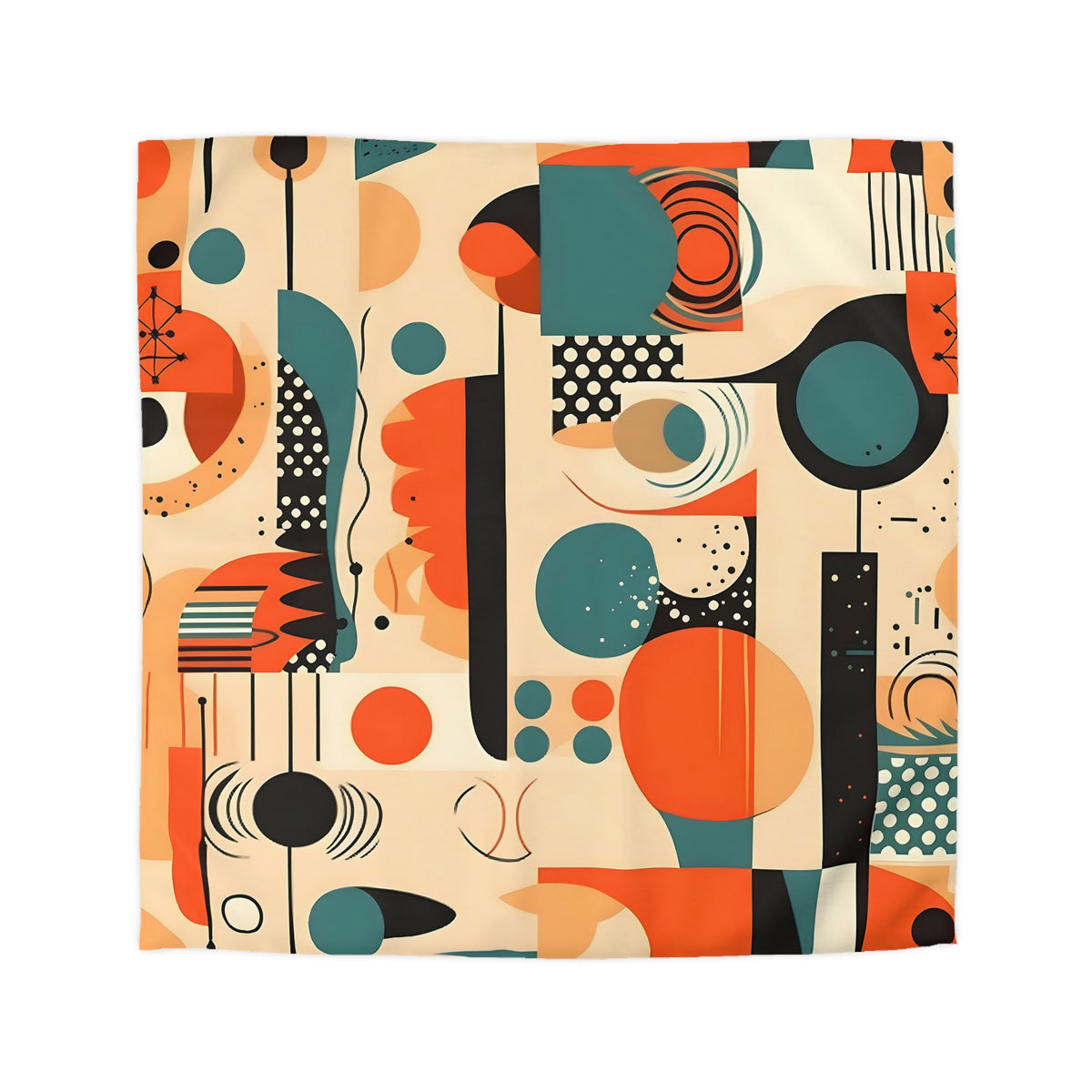 Mid Mod Bauhaus Teal, Orange Abstract Geometric Duvet Cover - Mid Century Modern Gal