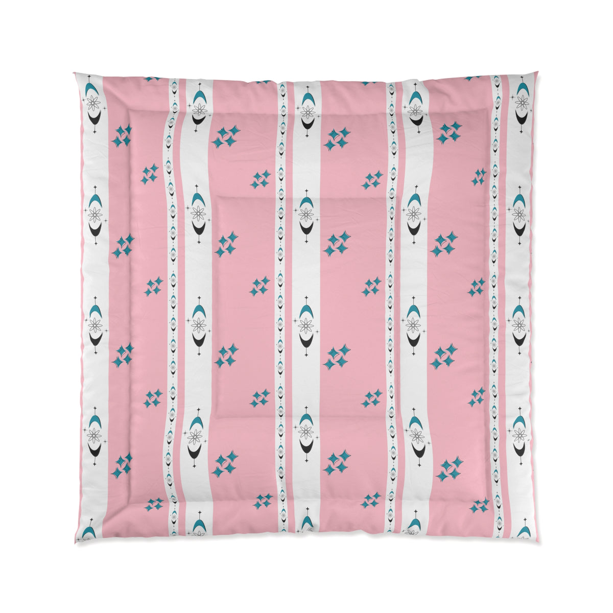 Atomic 50s Pink, Starbursts, Mid ModChic Comforter with Pink and Teal Pattern for Cozy Bedrooms - Mid Century Modern Gal