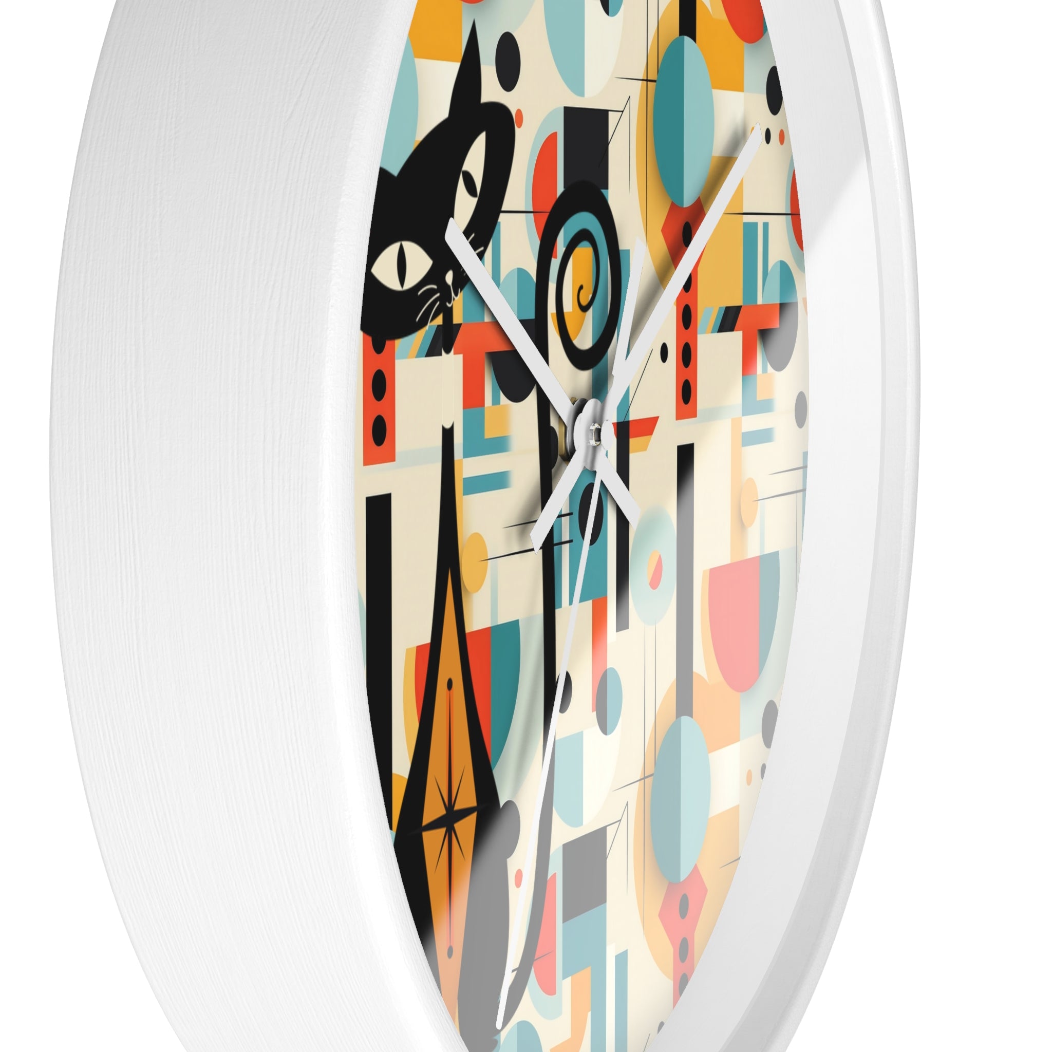 Atomic Cat Wall Clock, Bauhaus Designed Mid Century Modern Style Clock, MCM House Decor, Retro Style Cat Theme Clock - Mid Century Modern Gal