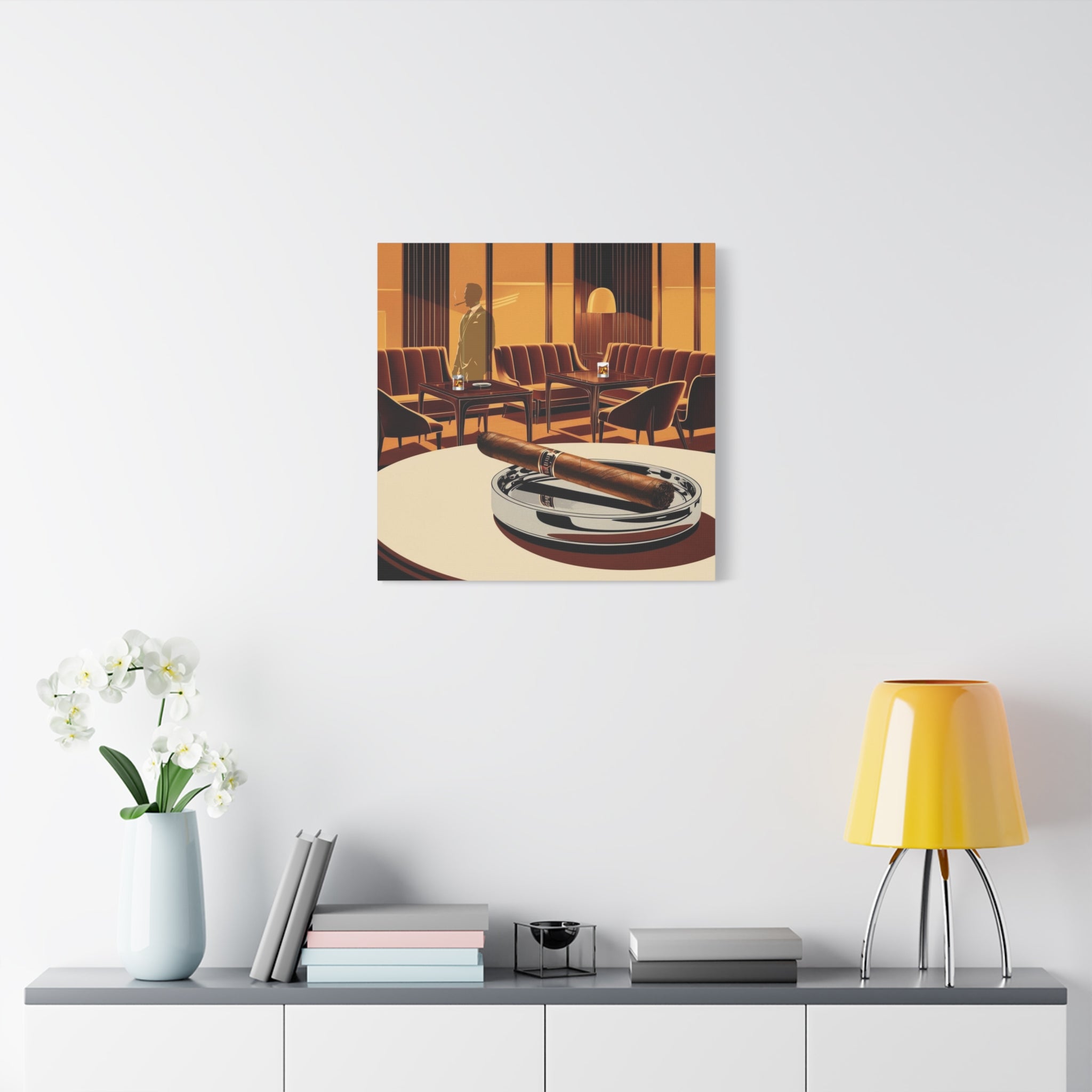 Cigar And Boubon Whiskey Mid Century Modern Vintage Lounge Matte Canvas Art Print - Mid Century Modern Gal