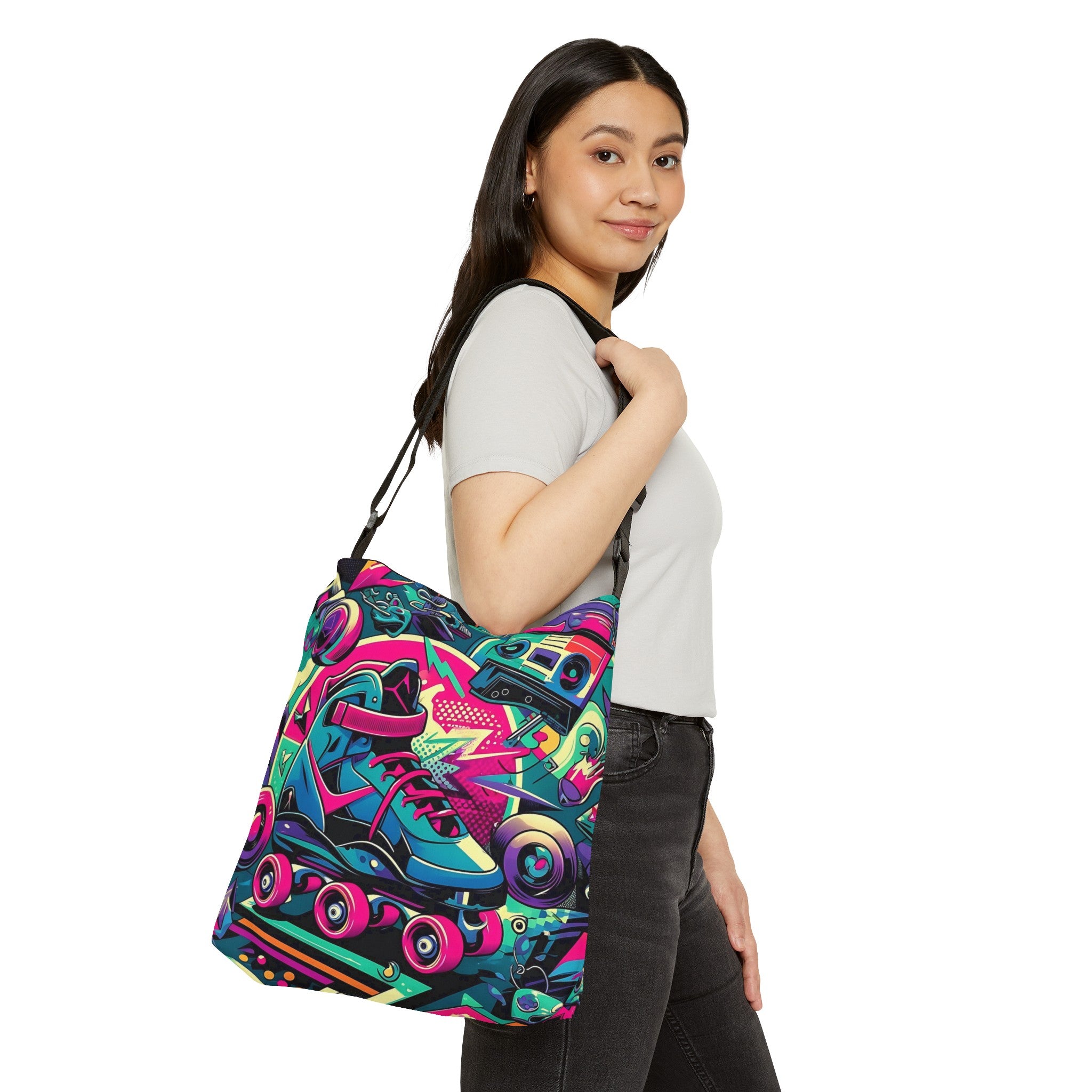 80s Retro Rollerskate Funky Tote Bag Gift For 80s Lover - Mid Century Modern Gal