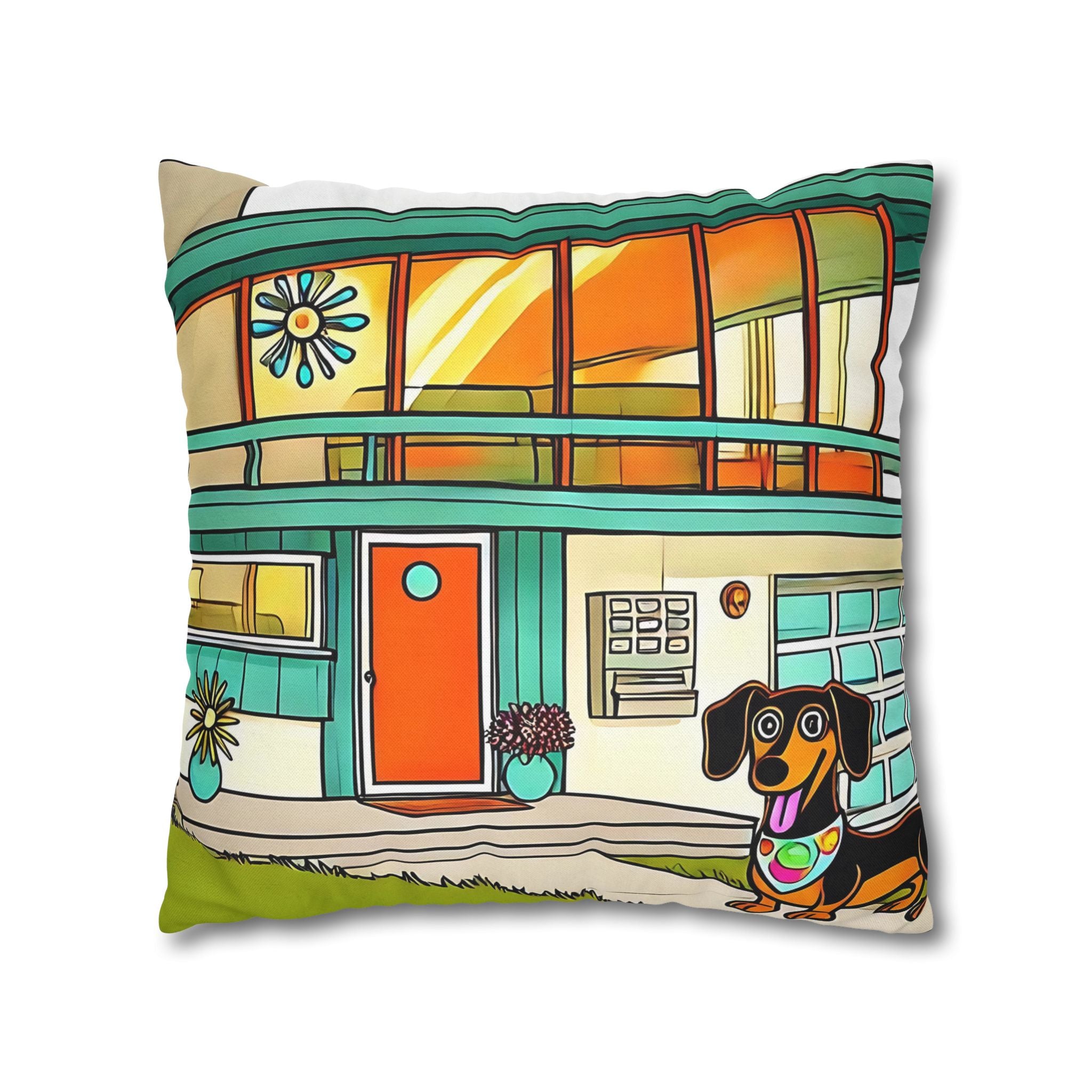 Doxie Dog Dwelling, Kitschy Mid Century Modern Pillow COVER Only - Mid Century Modern Gal