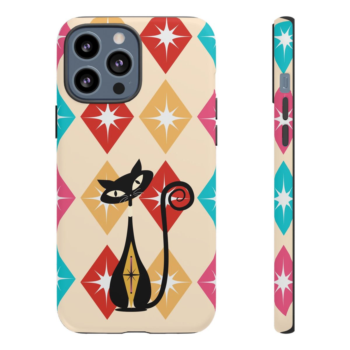 Mid Century Modern Atomic Cat, Atomic 50s Diamonds Retro Phone Tough Cases