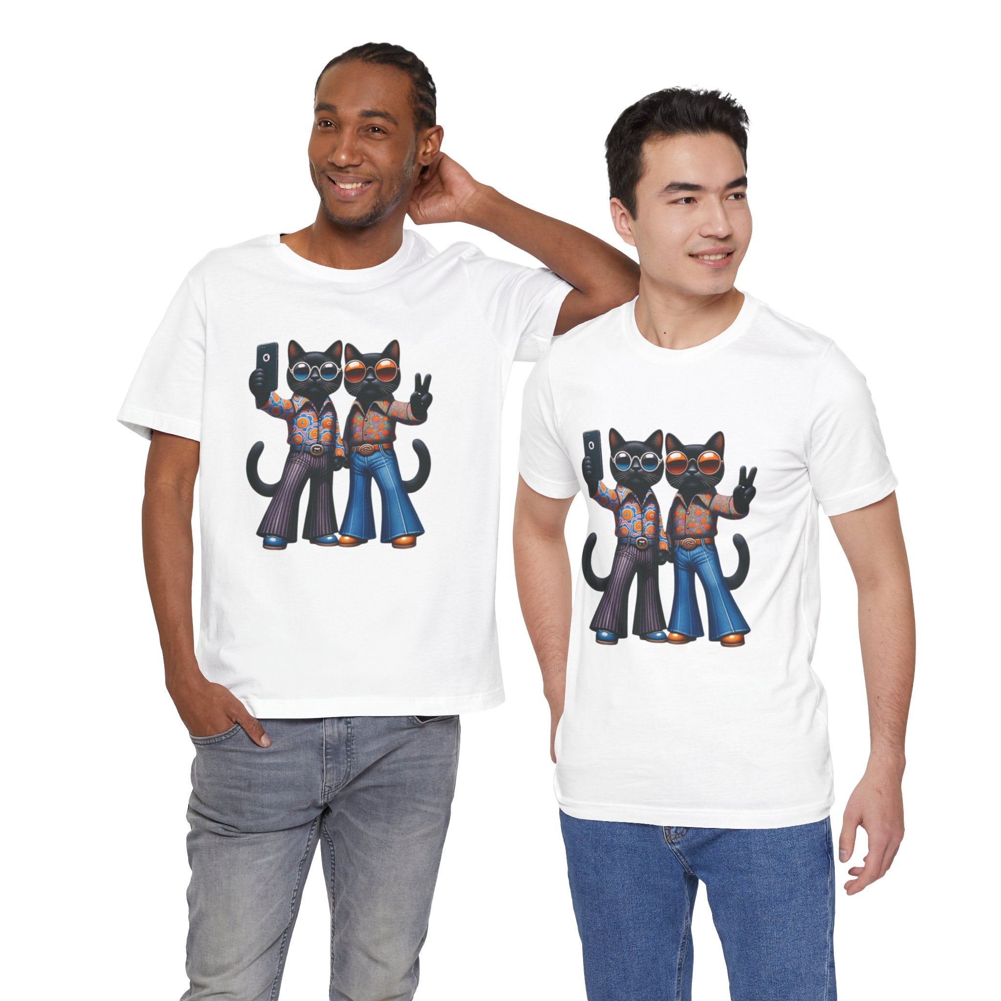Two Cool Cats, Male Couple, Kitschy Fun Selfie Cats Retro Tee - Mid Century Modern Gal