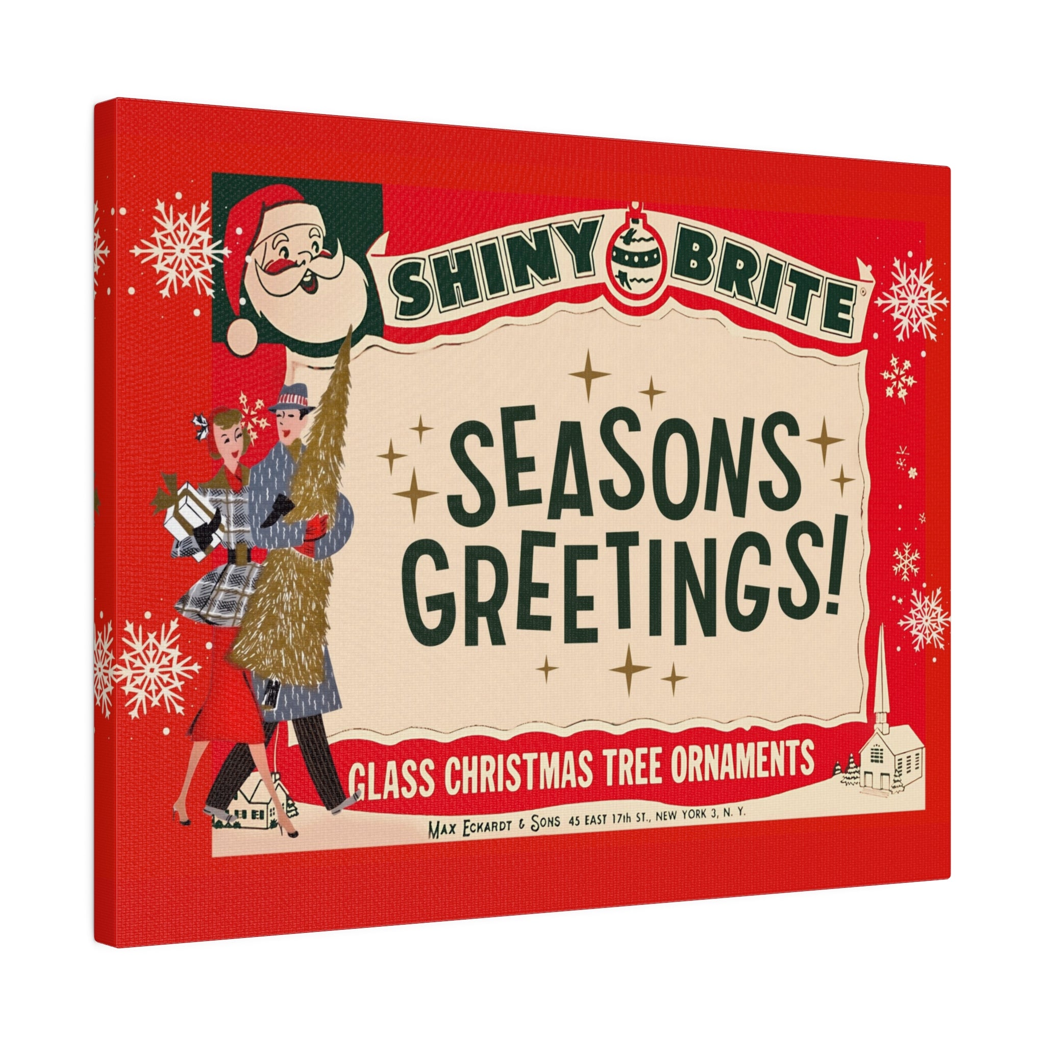 Shiny Brite Vintage Ad, Mid Century Modern Kitschy Christmas Deocr Matte Canvas - Mid Century Modern Gal