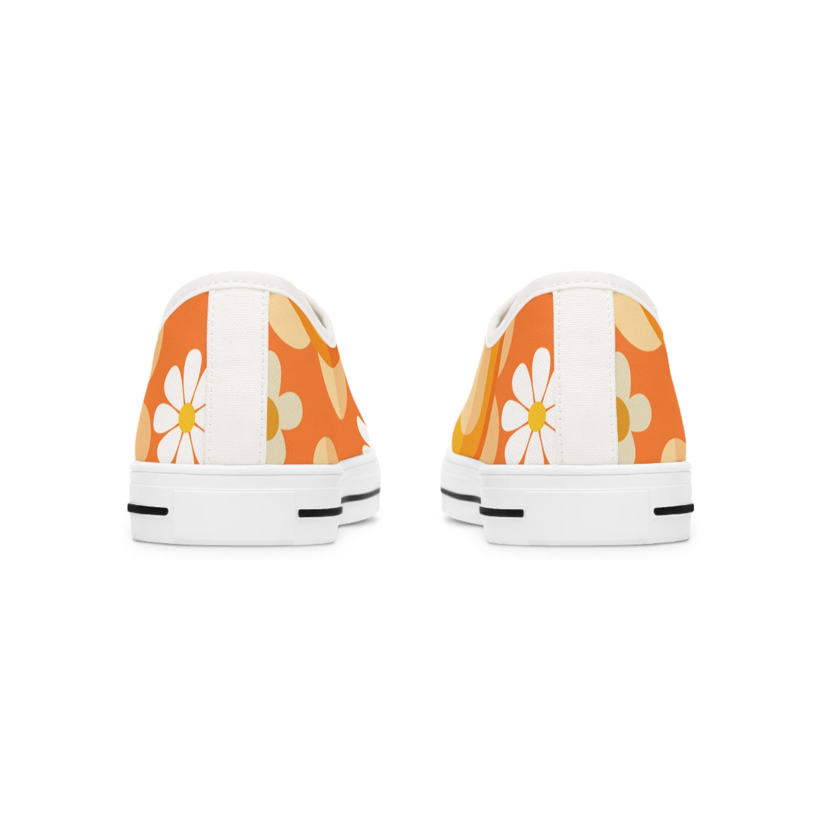 Retro 70s Floral Women's Low Top Sneakers - Trendy Orange Design - Mid Century Modern Gal