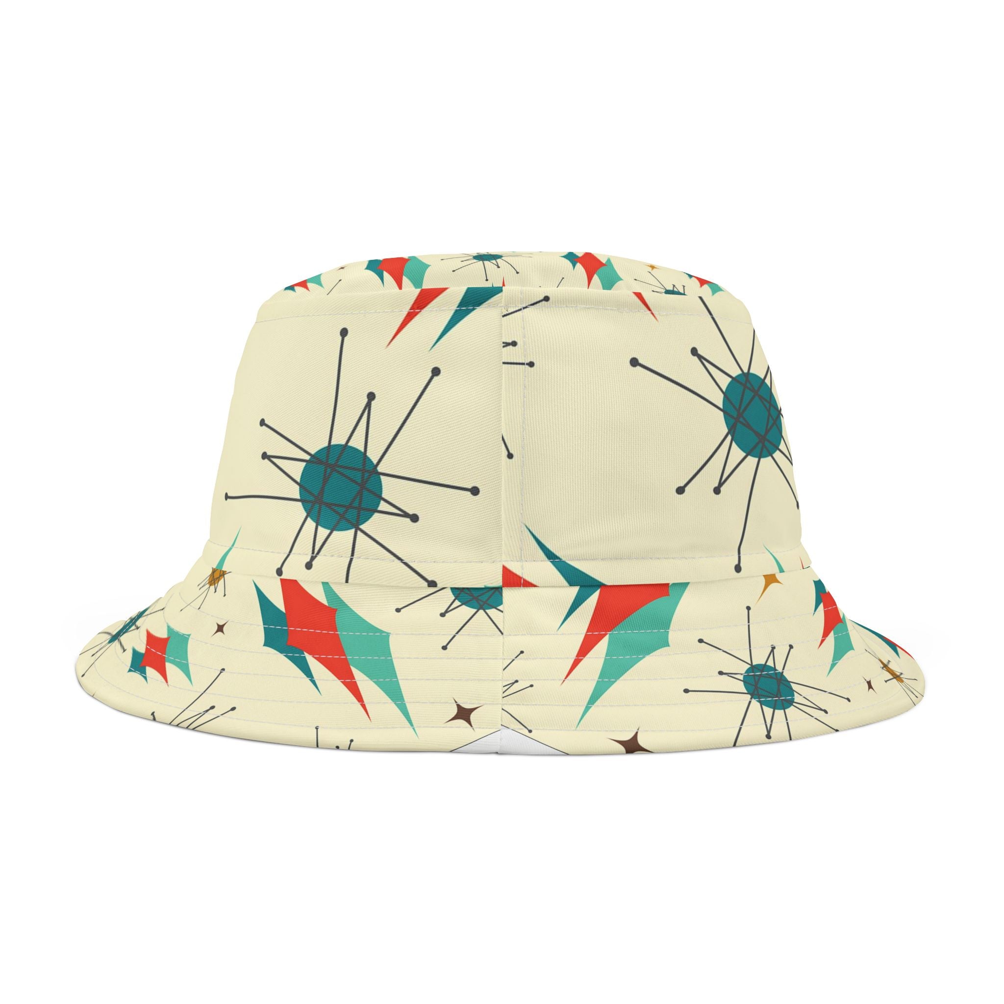 Mid Century Modern Designed Franciscan Diamond Atomic Christmas Cat Bucket Hat - Mid Century Modern Gal