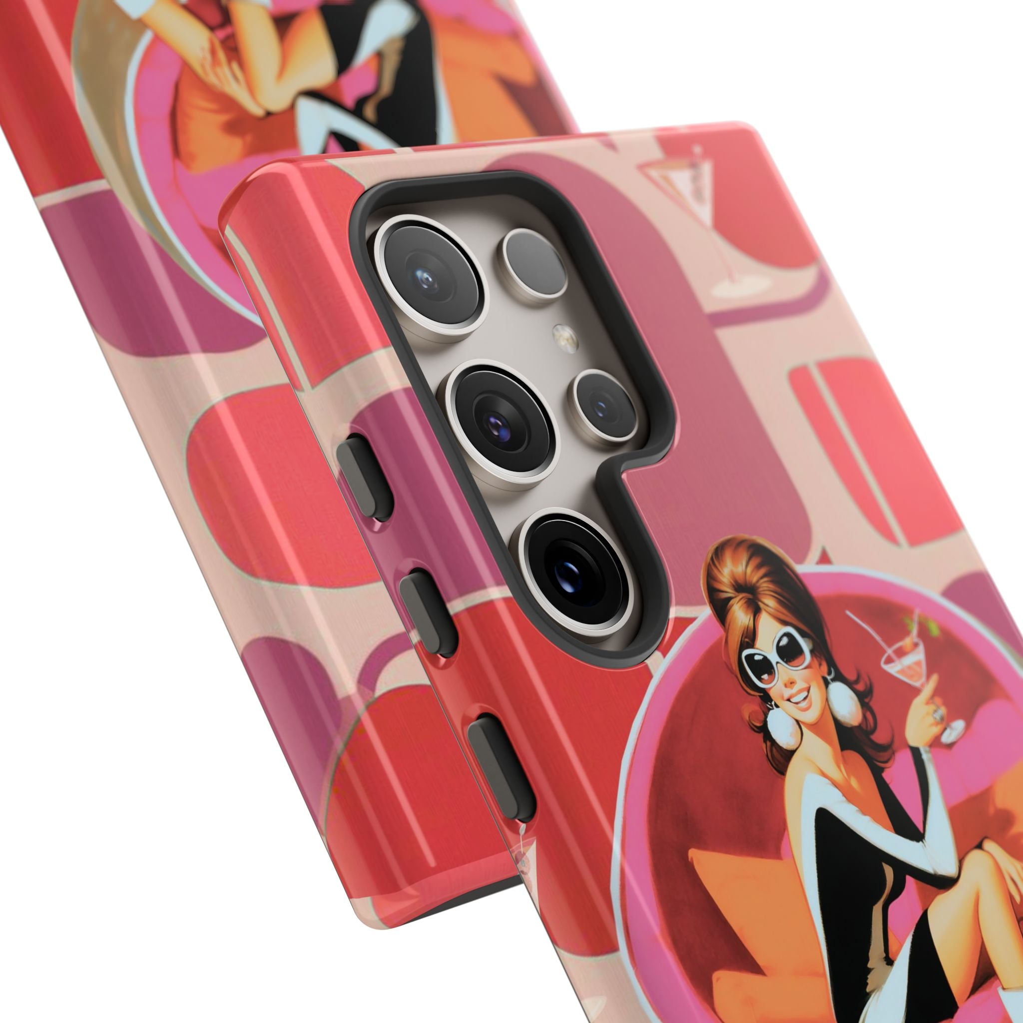 Mid Mod 60s Mod Gal, Kick Back Enjoy, Retro Chic Phone Case with Cocktail Design