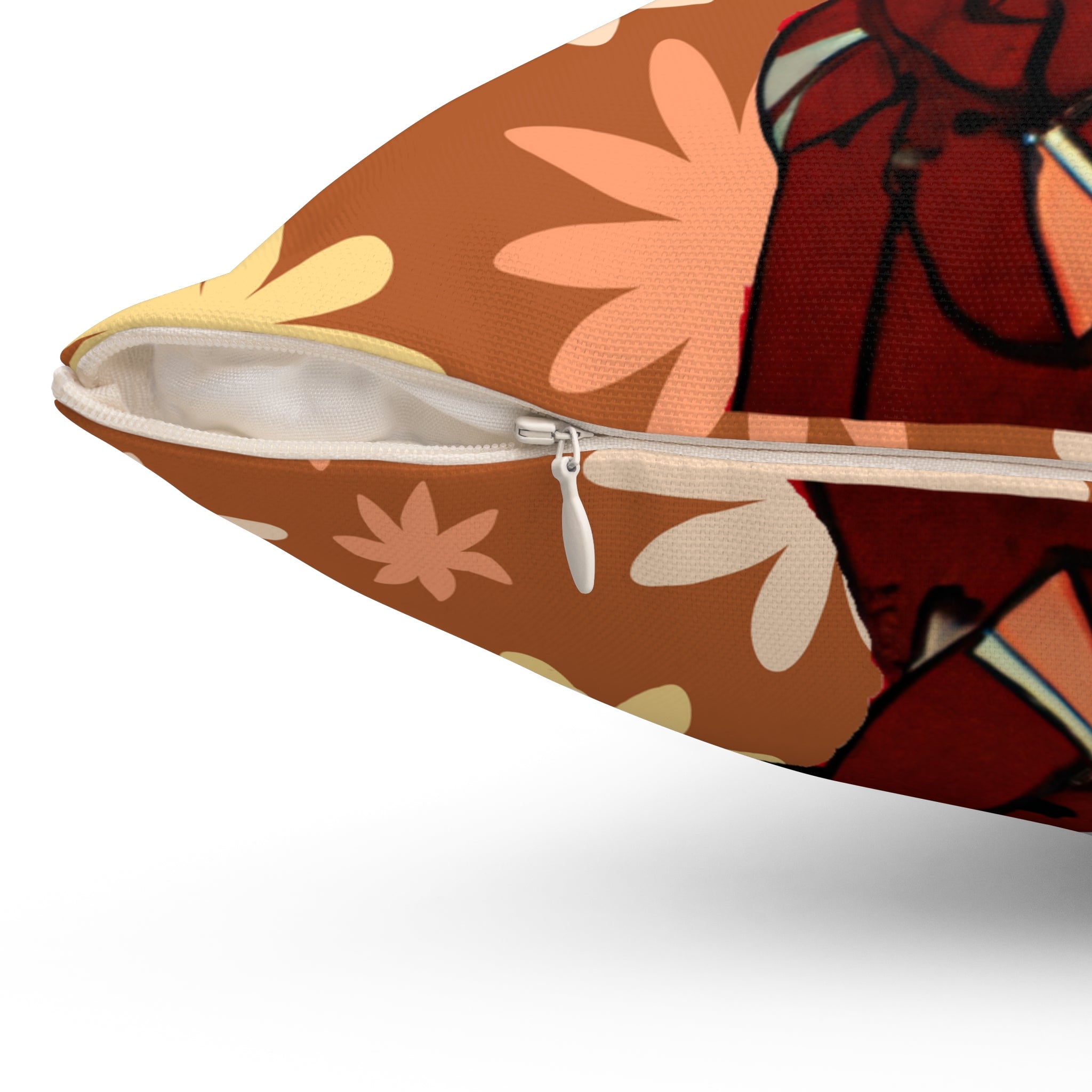 Retro Flower Power, Patti PI, Big Blue Eyes, Trendy, Hipster, Hippie Soul Brown, Golden,  Pillow And Cover - Mid Century Modern Gal