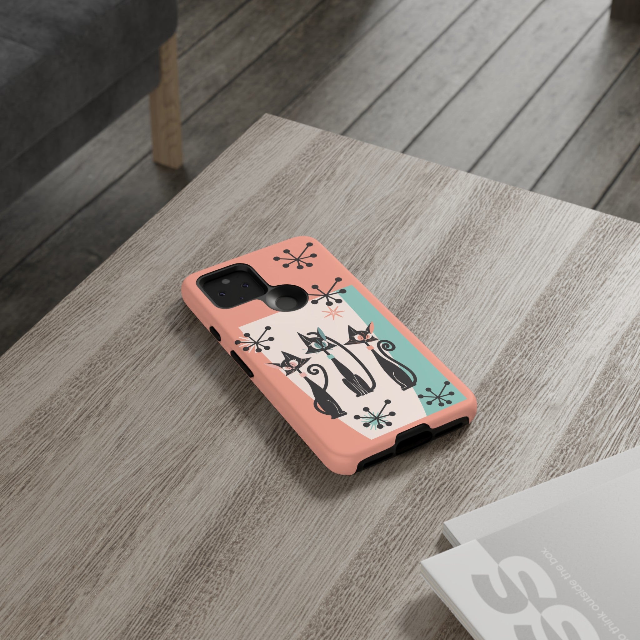 Atomic Cat Mid Mod Coral Aqua Blue Starburst Kitschy Fun Chic Samsung, Smart Phones Tough Cases - Mid Century Modern Gal