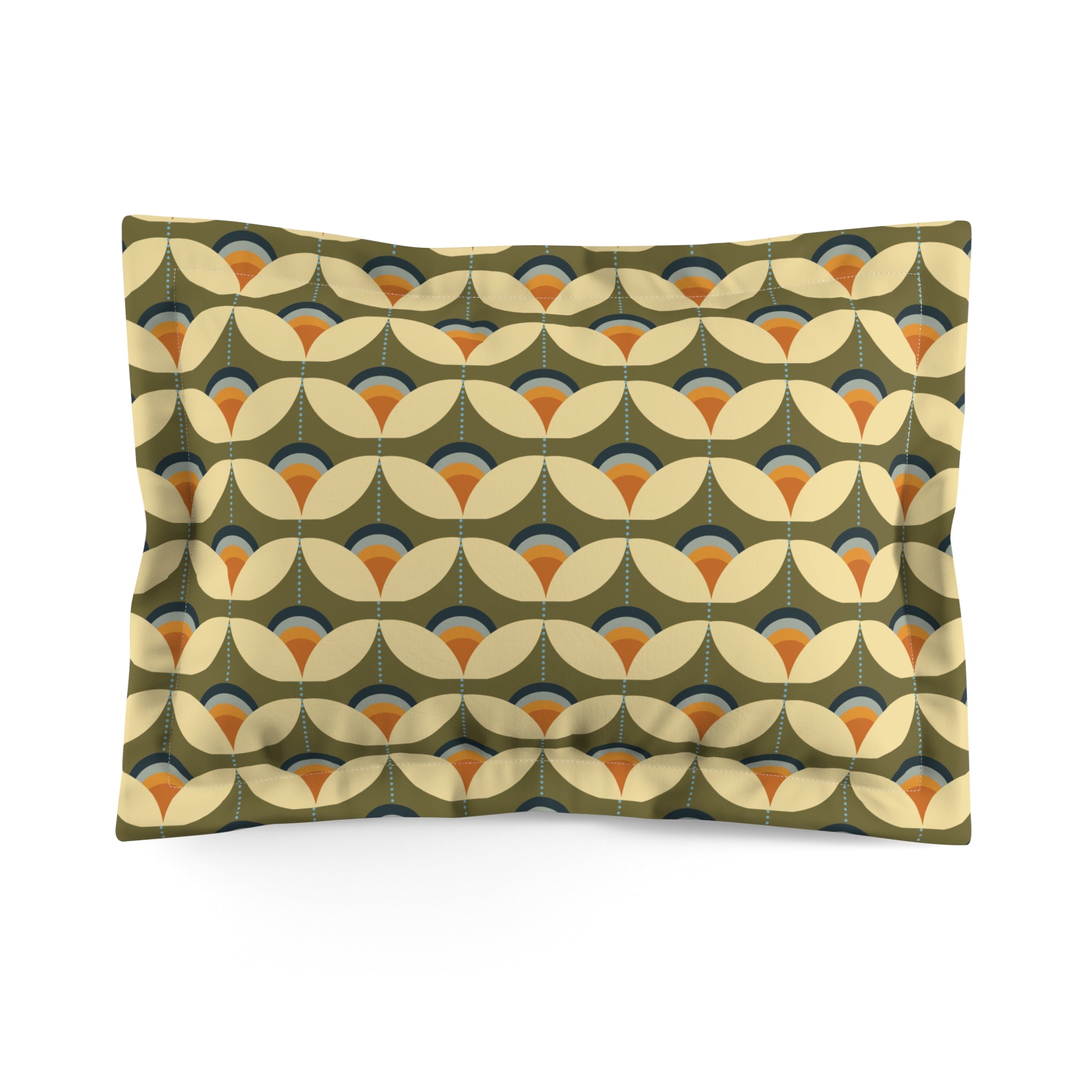 Scandinavian Modern Danish, Green, Beige Orange, Blue, Mid Century Modern Designed Microfiber Pillow Sham - Mid Century Modern Gal