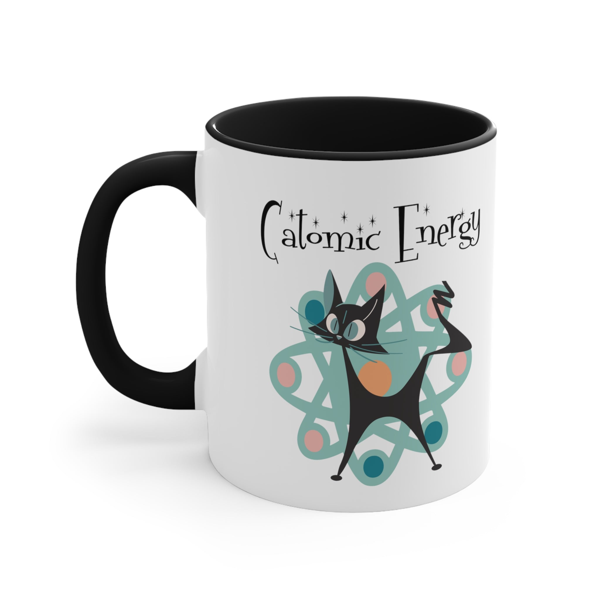 Atomic Cat Coffee Mug, Funny, Quirky Mid Century Modern Atom, Space Age Catomic Energy Coffee Lover Coffee Mug Gift - Mid Century Modern Gal