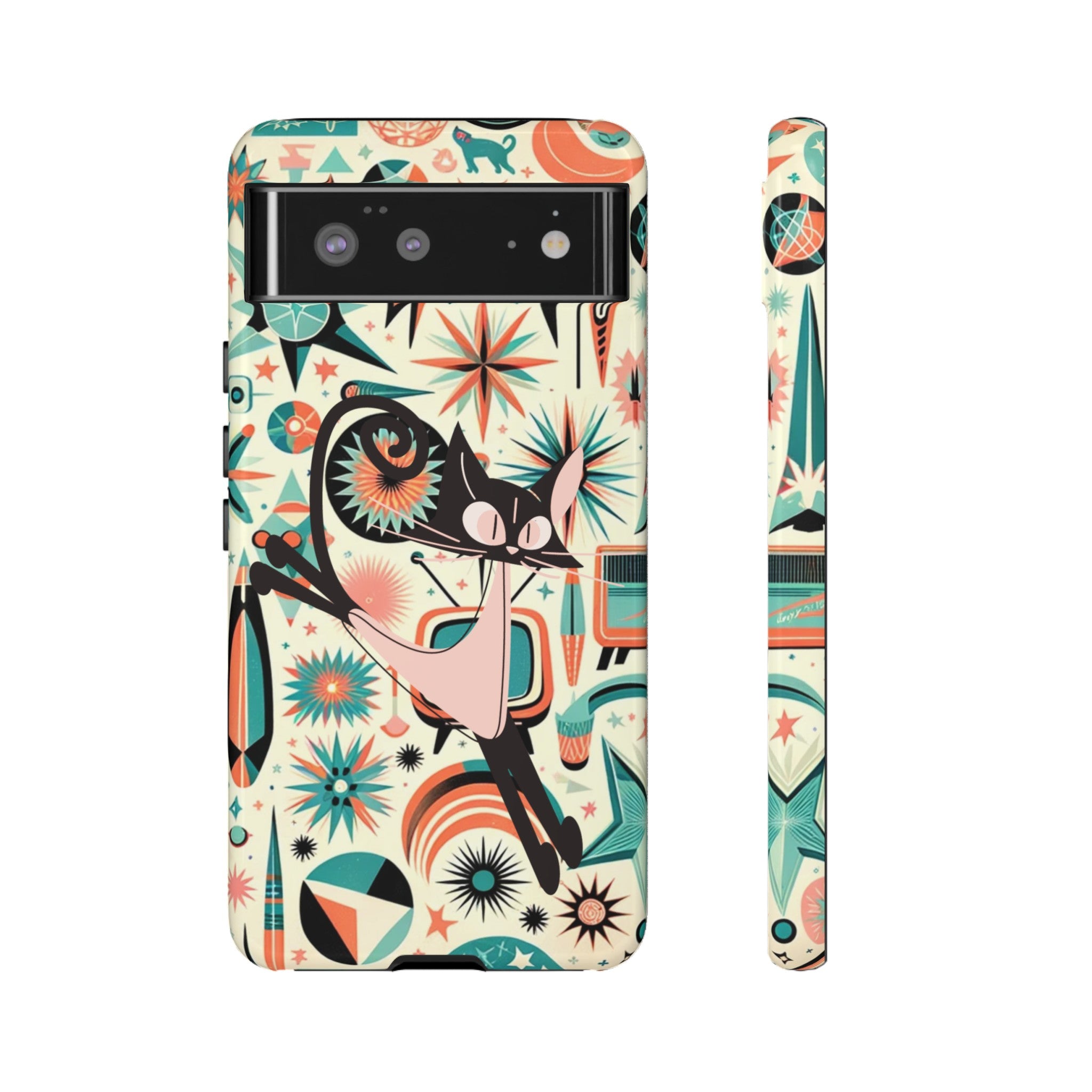 Atomic Kitty Boomerang Space Kitty Mid Century Modern Samsung, Smart Phone, Tough Cases - Mid Century Modern Gal