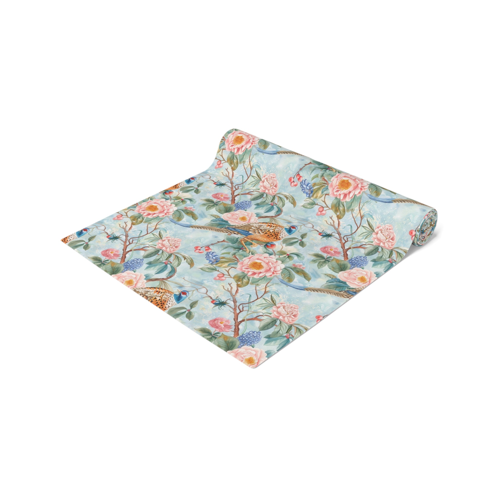 Chinoiserie Botanical Floral Table Runner - Elegant Table Linen Centerpiece for Home Decor - Mid Century Modern Gal