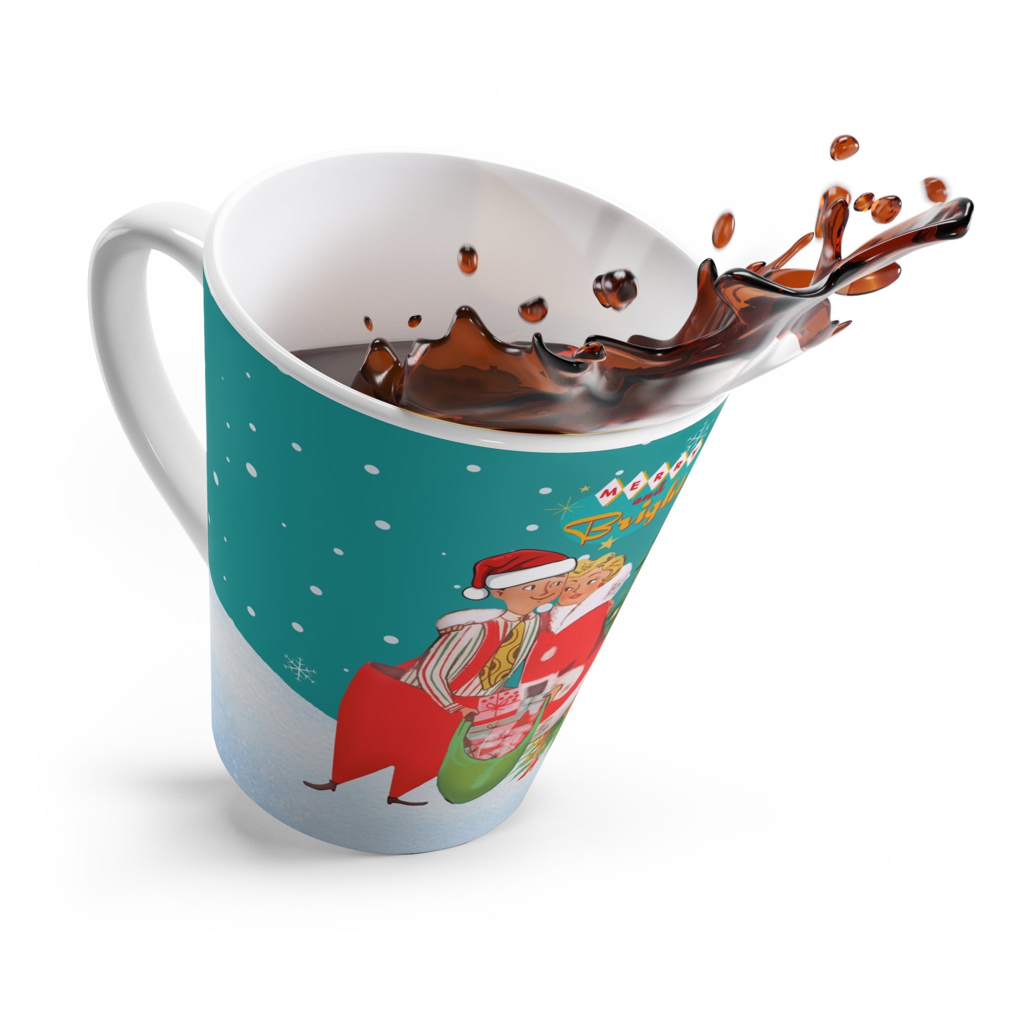 Merry and Bright Latte Mug, Festive Coffee Cup, Holiday Gift, Christmas Decor, Cheerful Drinkware, Winter Celebration Mug - Mid Century Modern Gal
