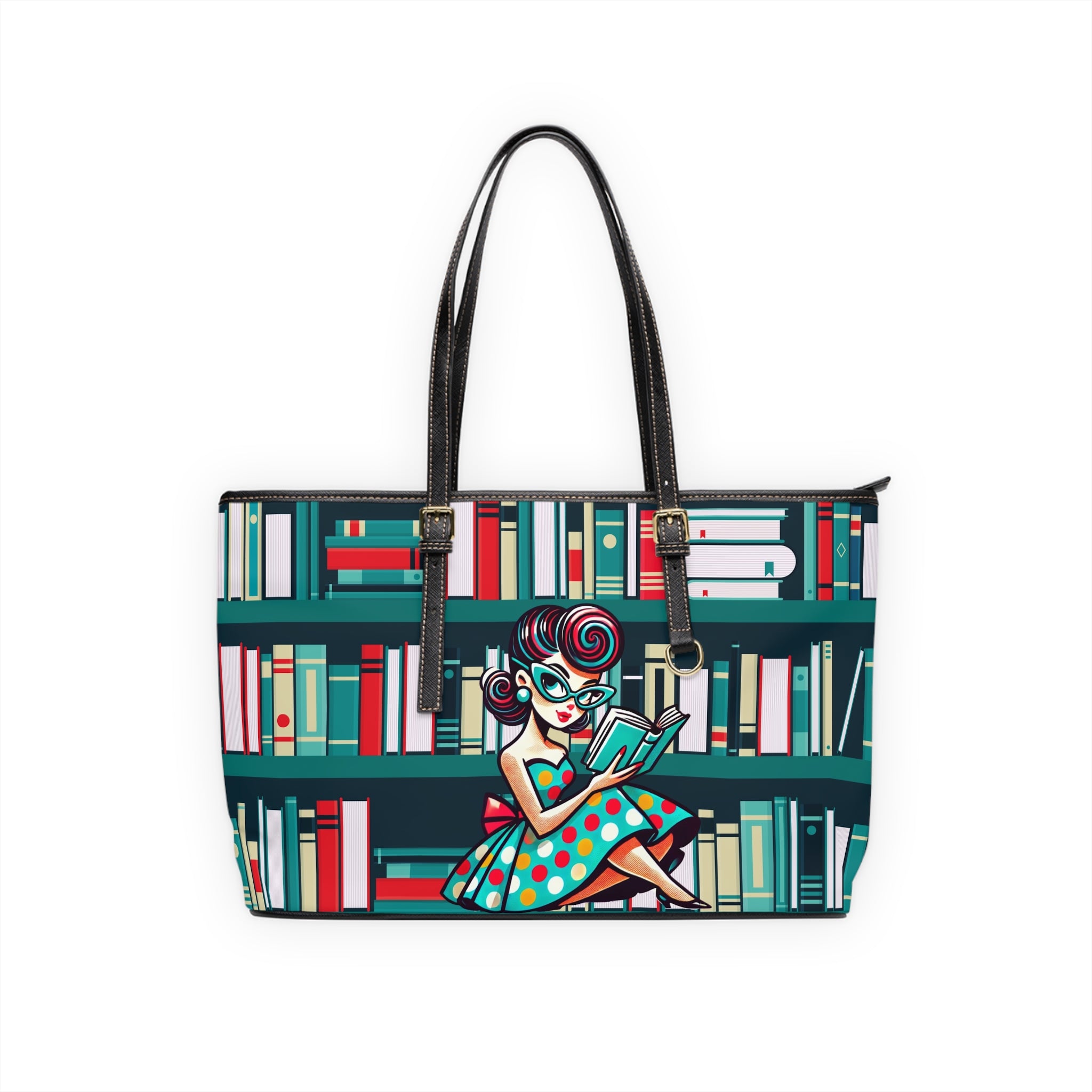 Book Lover Retro Gal Kitschy Shoulder Bag - Stylish Tote with Reading Design - Mid Century Modern Gal