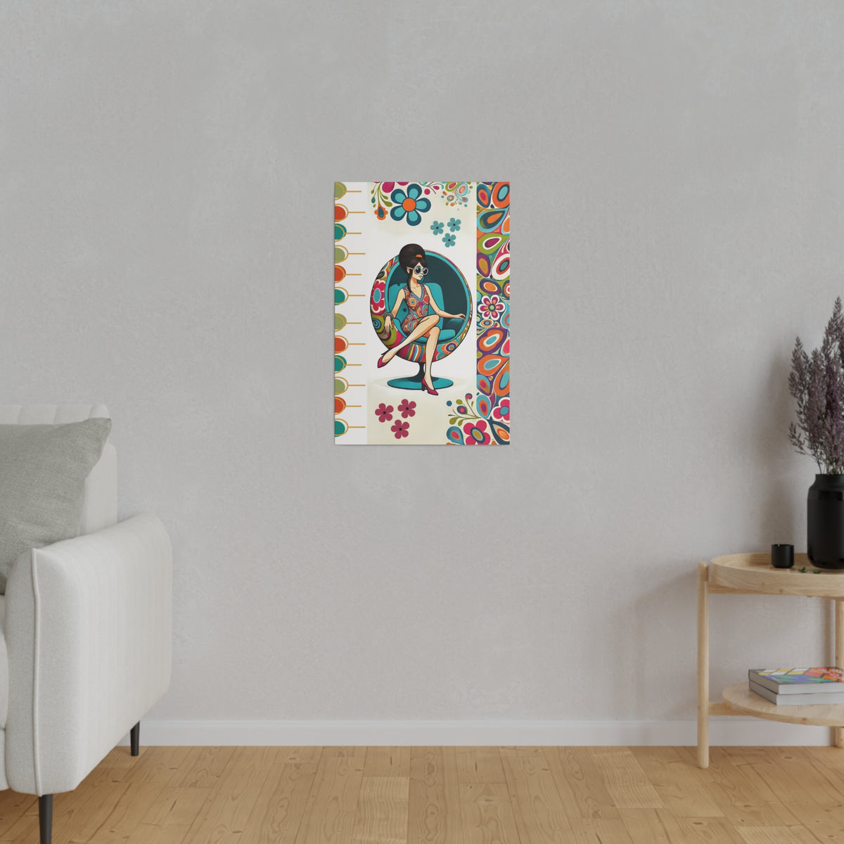 Hippie Chick Art, Retro Flower Power, Mod Gal Matte Canvas Mid Century Modern Wall Art - Mid Century Modern Gal