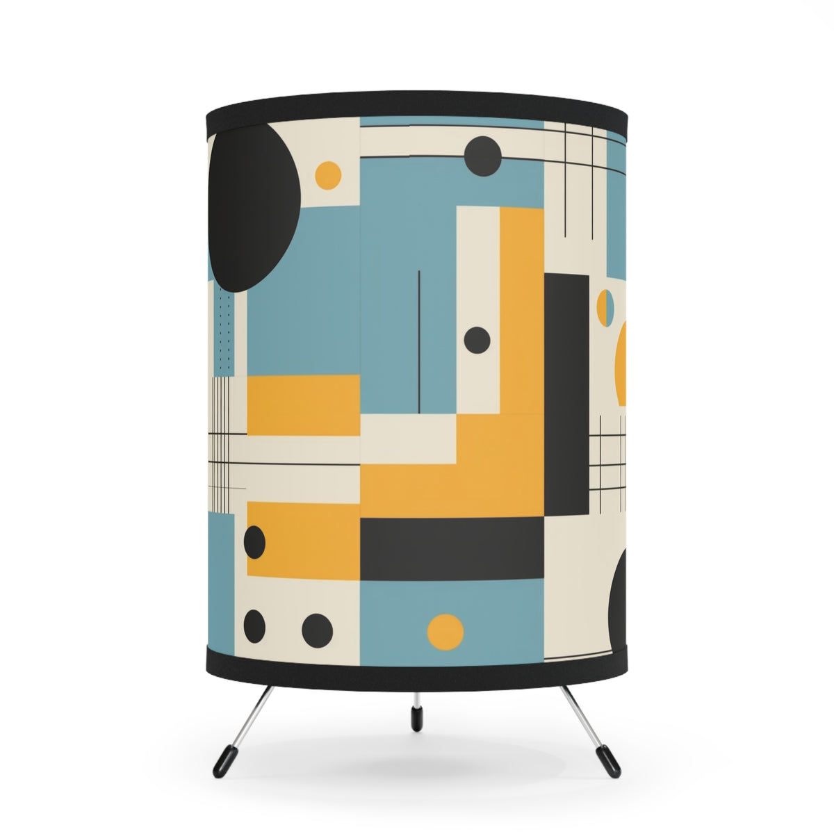 Bauhaus Designed Tripod Lamp, Blue, Mustard Yellow Geometric Designed - Mid Century Modern Gal