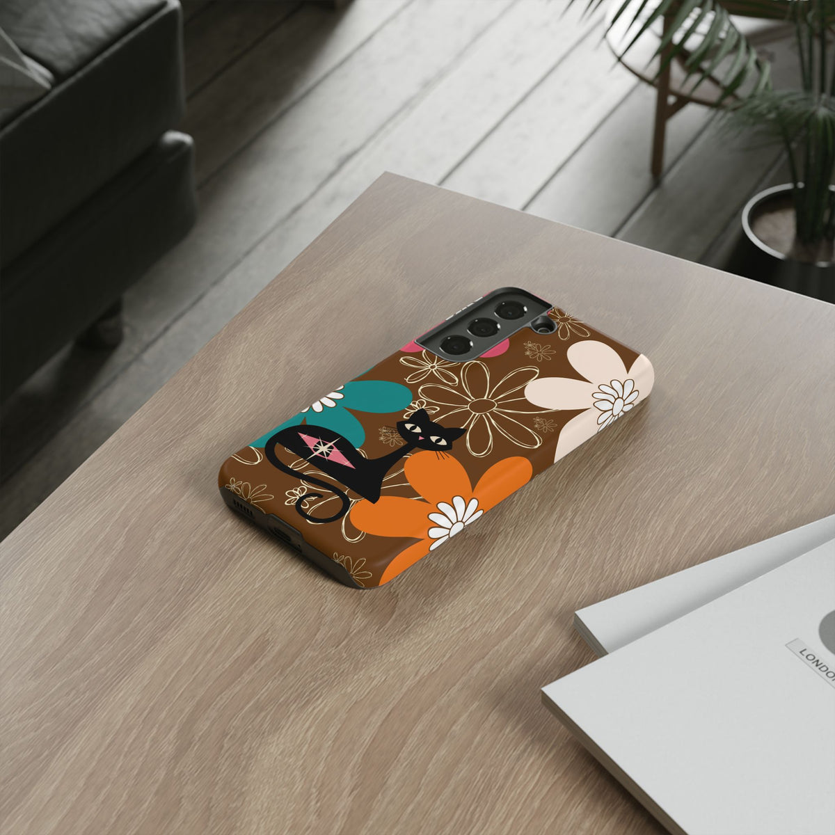 Atomic Cat Retro 70s Vibe Flower Power Tough Cases: Cute Floral and Cat Phone Case for Cat Lovers