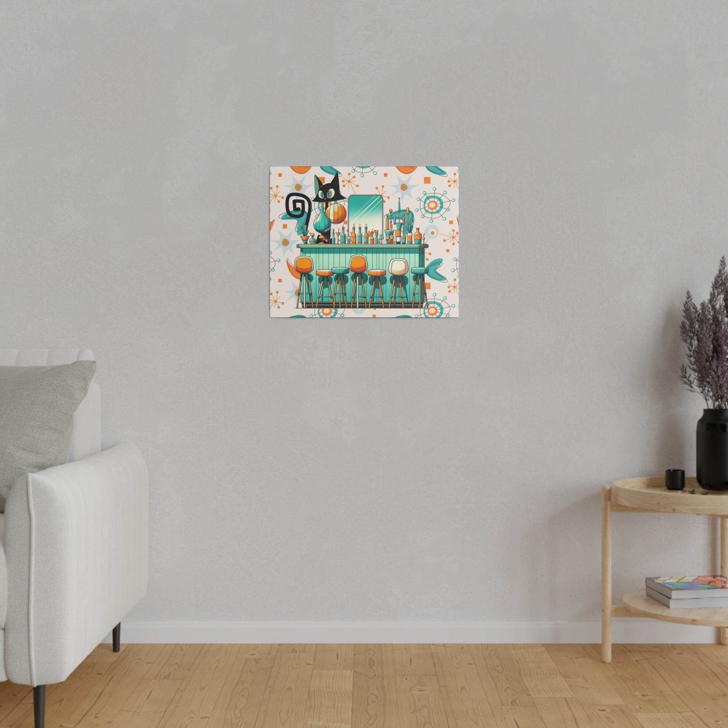 Atomic Cat, Mid Century Modern Kitschy Bar, Orange, Teal Mid Century Modern Wall Art - Mid Century Modern Gal