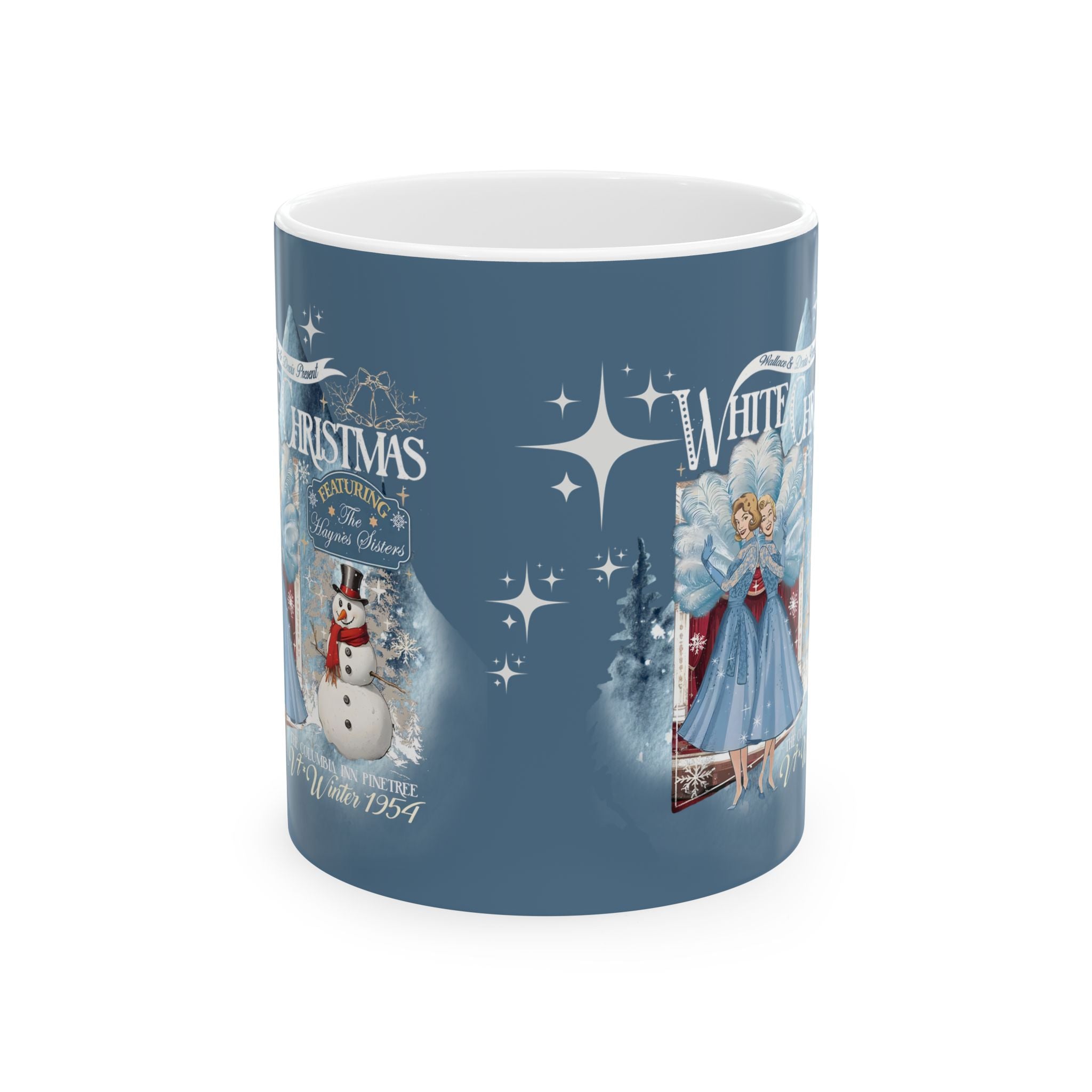 Sister Sister Wallace and Davis White Christmas Kitschy 50s Holiday Ceramic Mug - Mid Century Modern Gal