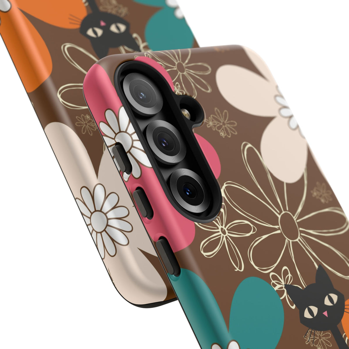 Atomic Cat Retro 70s Vibe Flower Power Tough Cases: Cute Floral and Cat Phone Case for Cat Lovers
